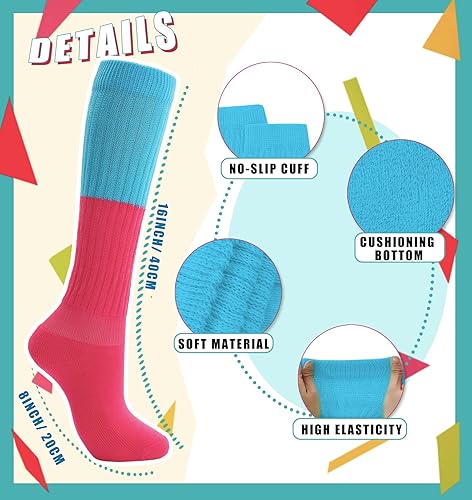 Miniatura 6 de Calcetines holgados de neón para mujer de los años 80 y 90, calcetines altos hasta la rodilla, suaves y extra largos, calentadores de piernas,