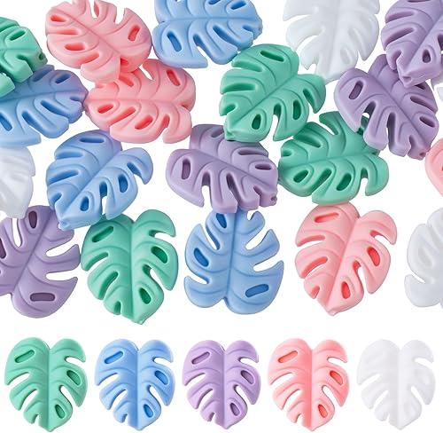 Nuorest 10 cuentas de hoja de silicona coloridas para hacer joyas, cuentas focales de silicona, cuentas en forma de hoja para manualidades,