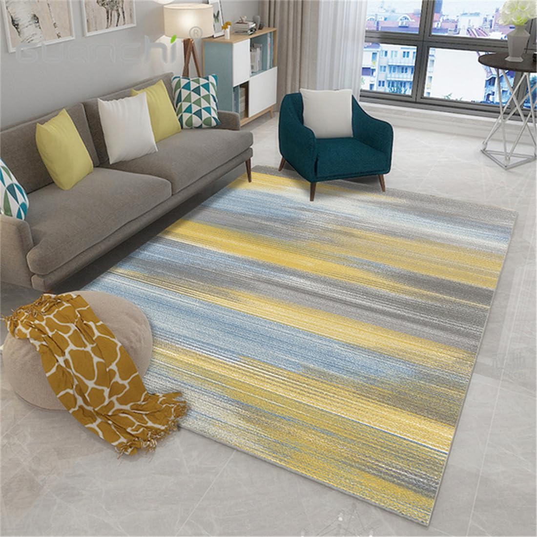 Tapis Sol Gaming 180X250Cm Tapis Grande Taille Jaune Tapis Gym Enfant Chambre Ado Design Tapis Anti Bruitlignes Lavables Résistantes Aux Taches De Décoration d'art Abstrait