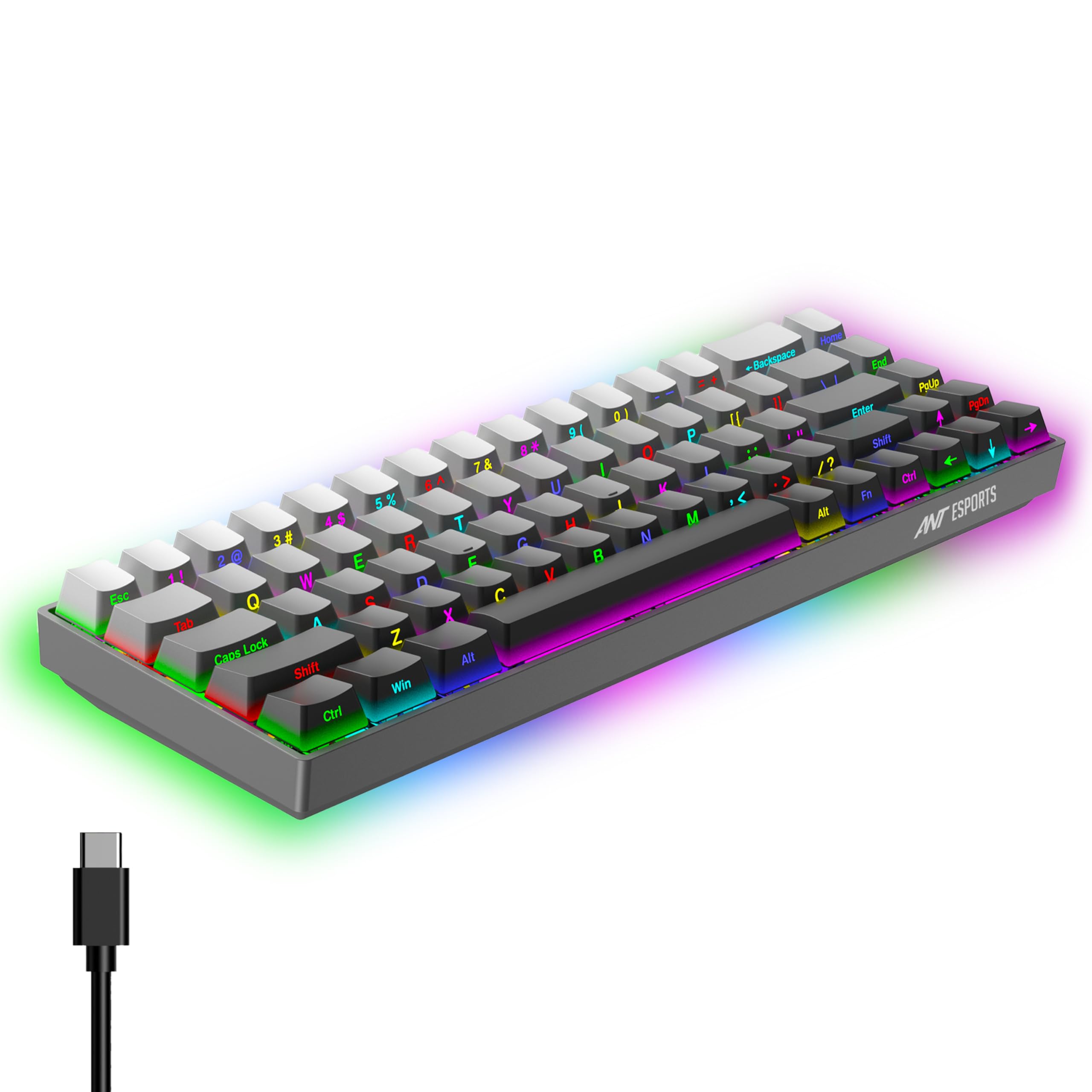 Ant Esports APEX100 Mini Wired Mechanical Gaming Keyboard, 68 Keys Compact Layout, Hot-Swappable Silent Red Switches, RGB Backlit, All Keys Anti-Ghosting for PC & Mac_ Gray Gradient