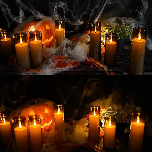 Miniatura 5 de Velas parpadeantes sin llama que funcionan con pilas con control remoto y temporizador de 2468 horas, velas LED de pilar de plexiglás paquete de 9