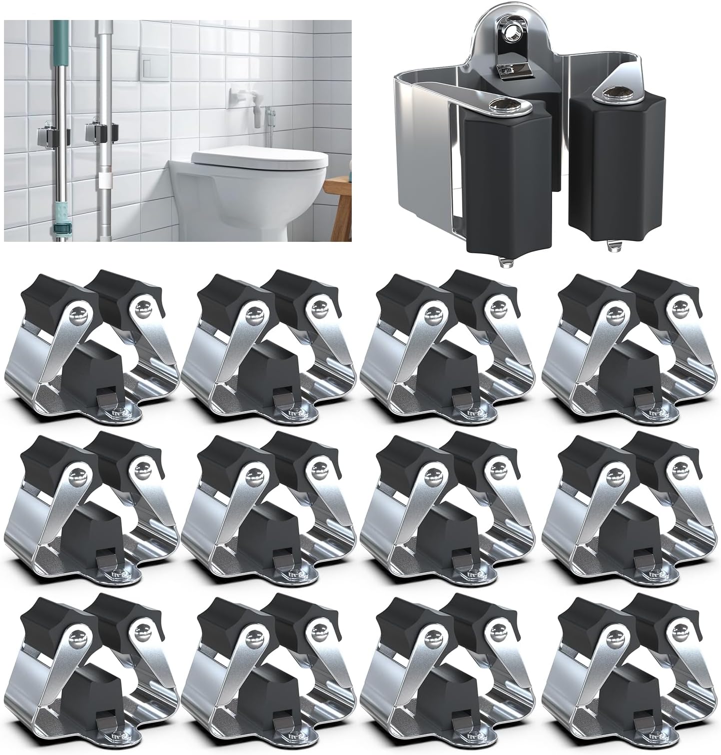 Broom Holder,Brush Holder,Mop Holder Wall Mounted,Broom Holder Wall Mounted for Garage Garden Shed Storage System Laundry Room Home Kitchen,Black(Zinc-Paint)