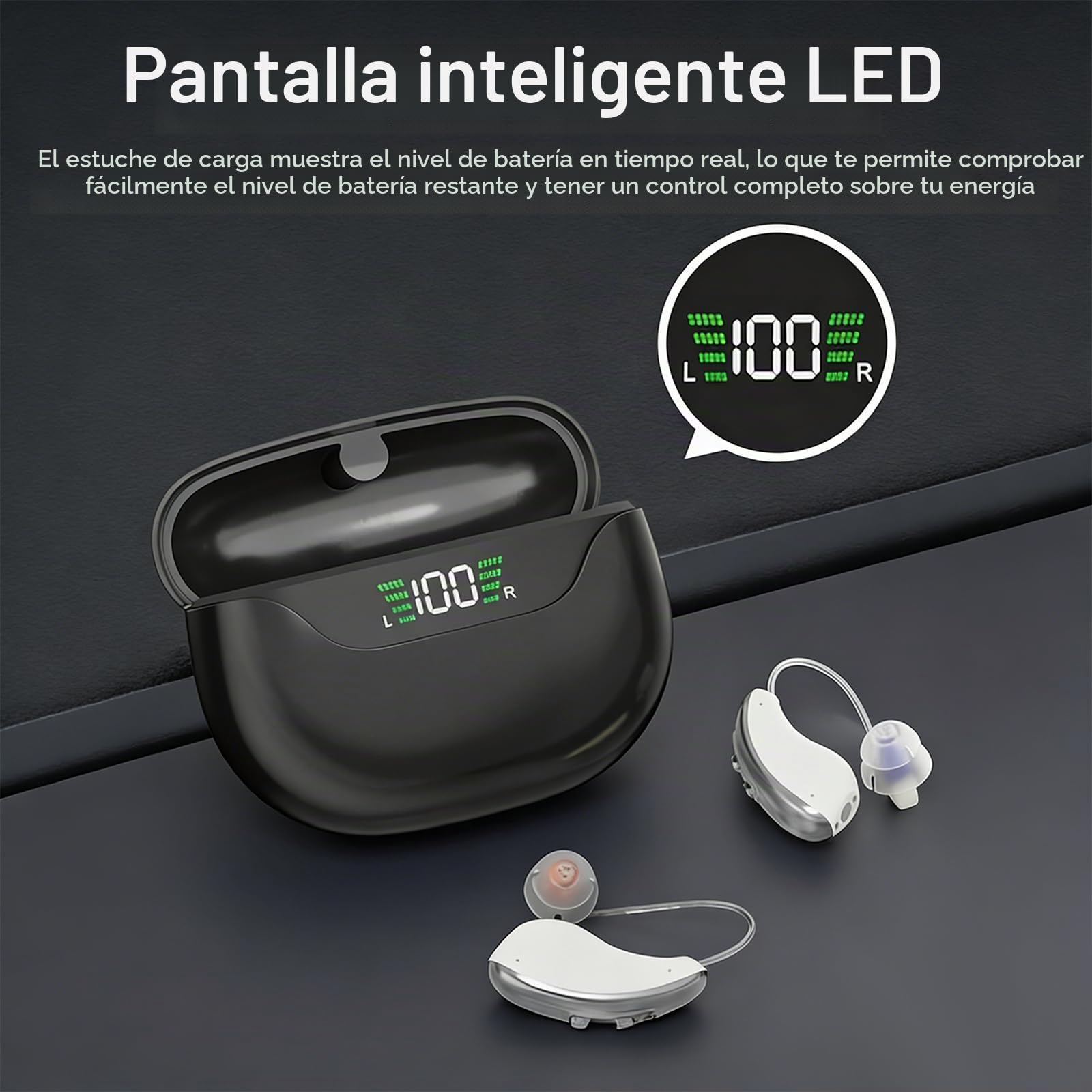 Dispositivo potenciador de sonido recargable para personas mayores y adultos, dispositivo de audio digital con control de volumen, pantalla digital HD, escucha un sonido claro, cómodo de llevar (negro