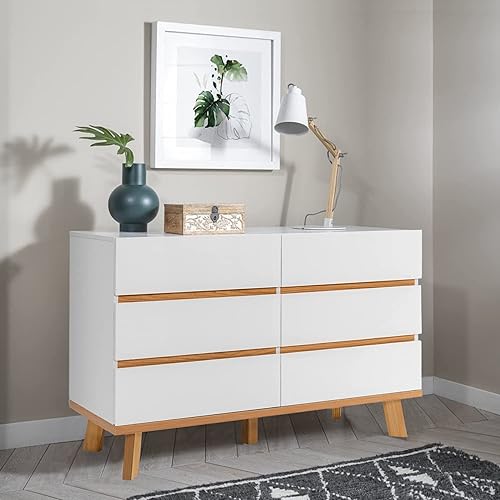 Miniatura 8 de DHMAKER Cómoda de 6 cajones, cómoda doble moderna blanca, cómoda ancha, armario de almacenamiento de madera para dormitorio, entrada, sala de estar,