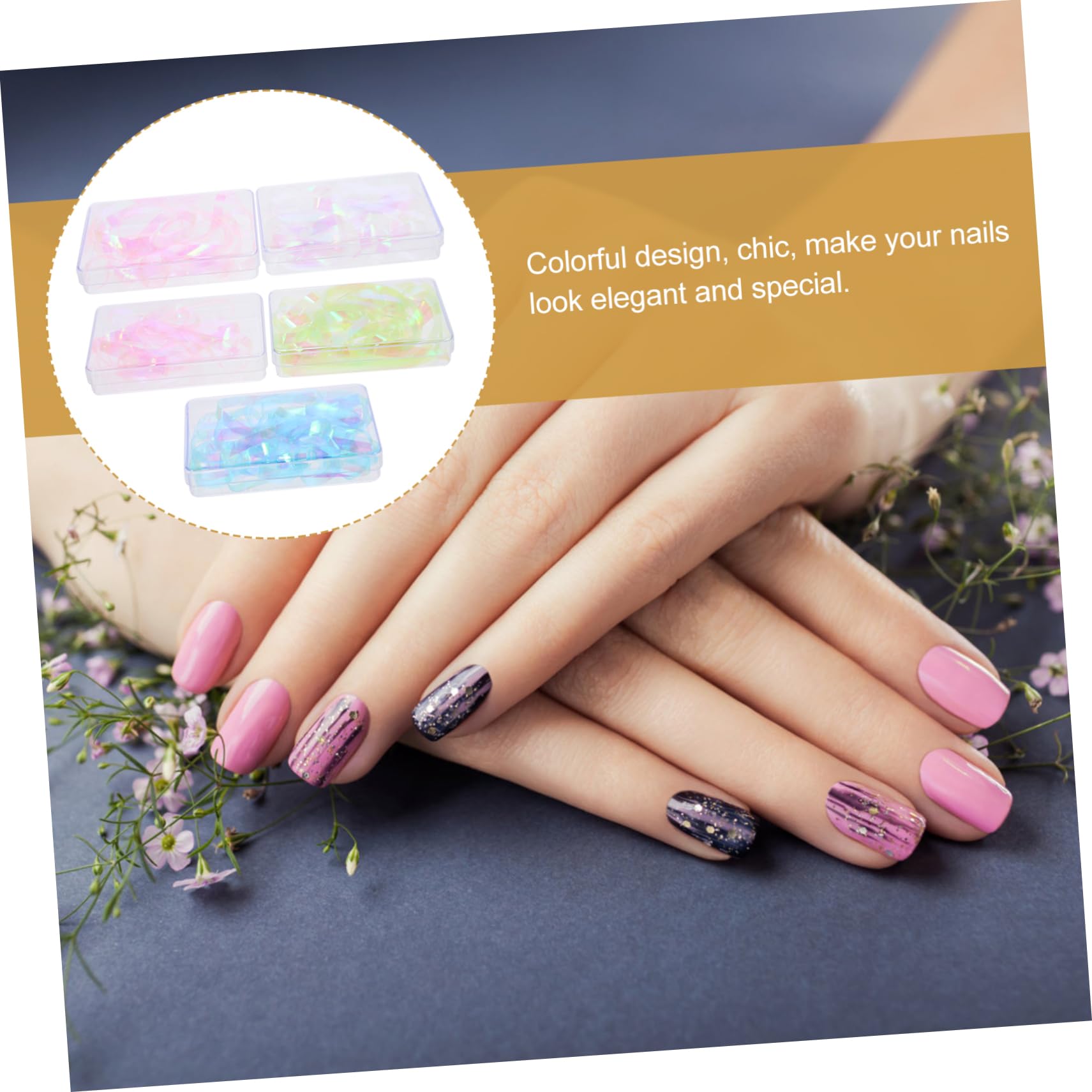 3 Set Adesivi Per Unghie Colorati Pellicole Glitter Per Nail Art Facili Applicare Per Manicure E Decorazioni Su Unghie Naturali E Artificiali 5 Scatole*3