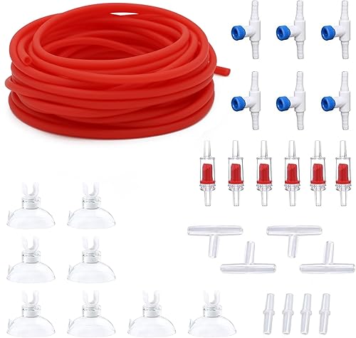 pewyoke Premium 50FT 3/16inch Air Hose for Aquarium with Connector,Check Valve, Control Valve Accessories (Red, 50 ft.)