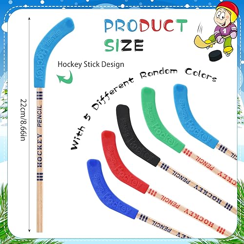 Miniatura 2 de Geyee 18 lápices de hockey y borradores, lápices de palo de hockey para niños, decoraciones de fiesta temática deportiva para fanáticos del deporte,