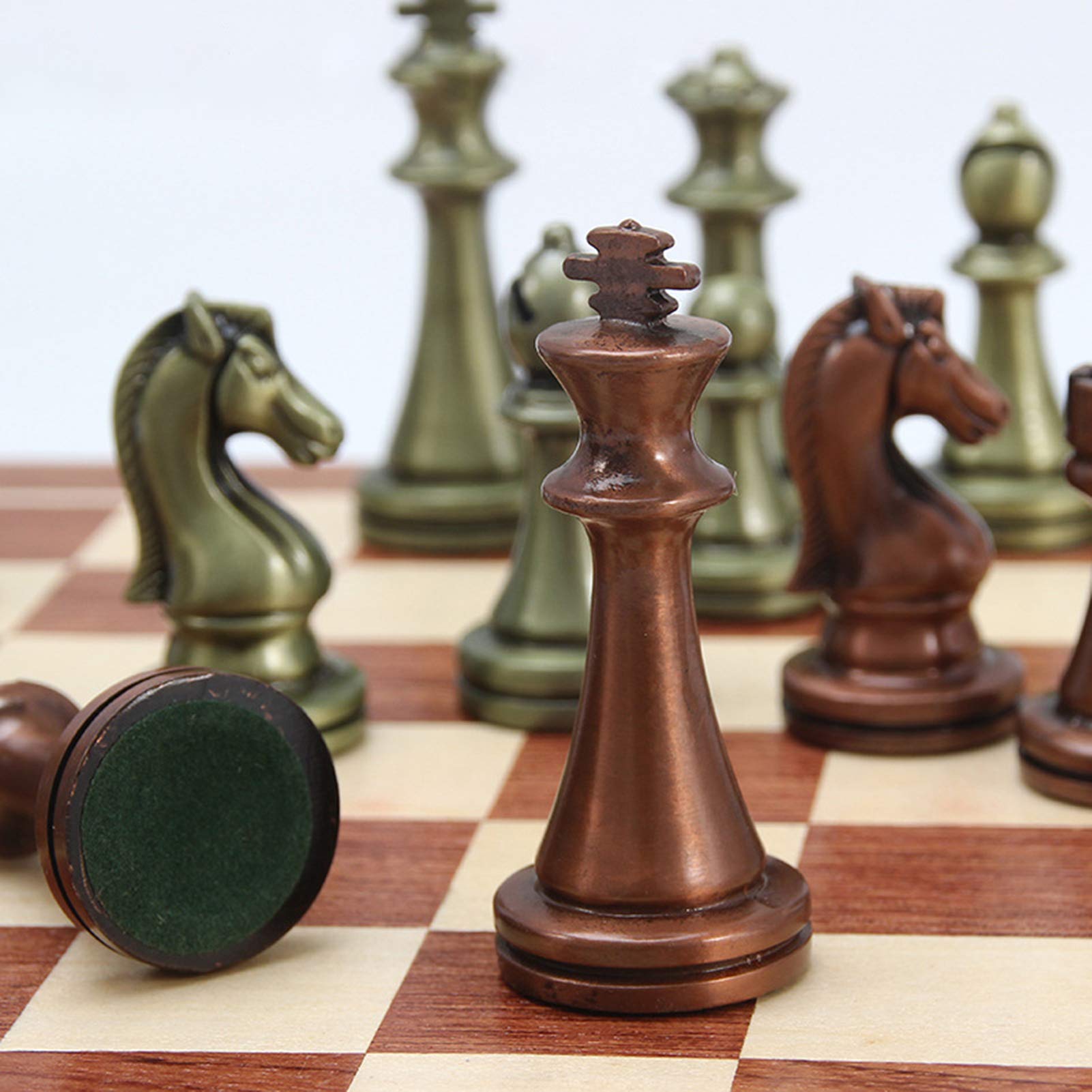 Set di Scacchi Set di Scacchi Pieghevole Portatile per Adulti e Bambini, Gioco da Tavolo in Lega e Noce da 11,69 Pollici con Scatola di Immagazzinaggio (A)