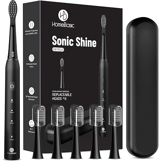 HOMEBASIC Electric Toothbrush 6 Brush Heads