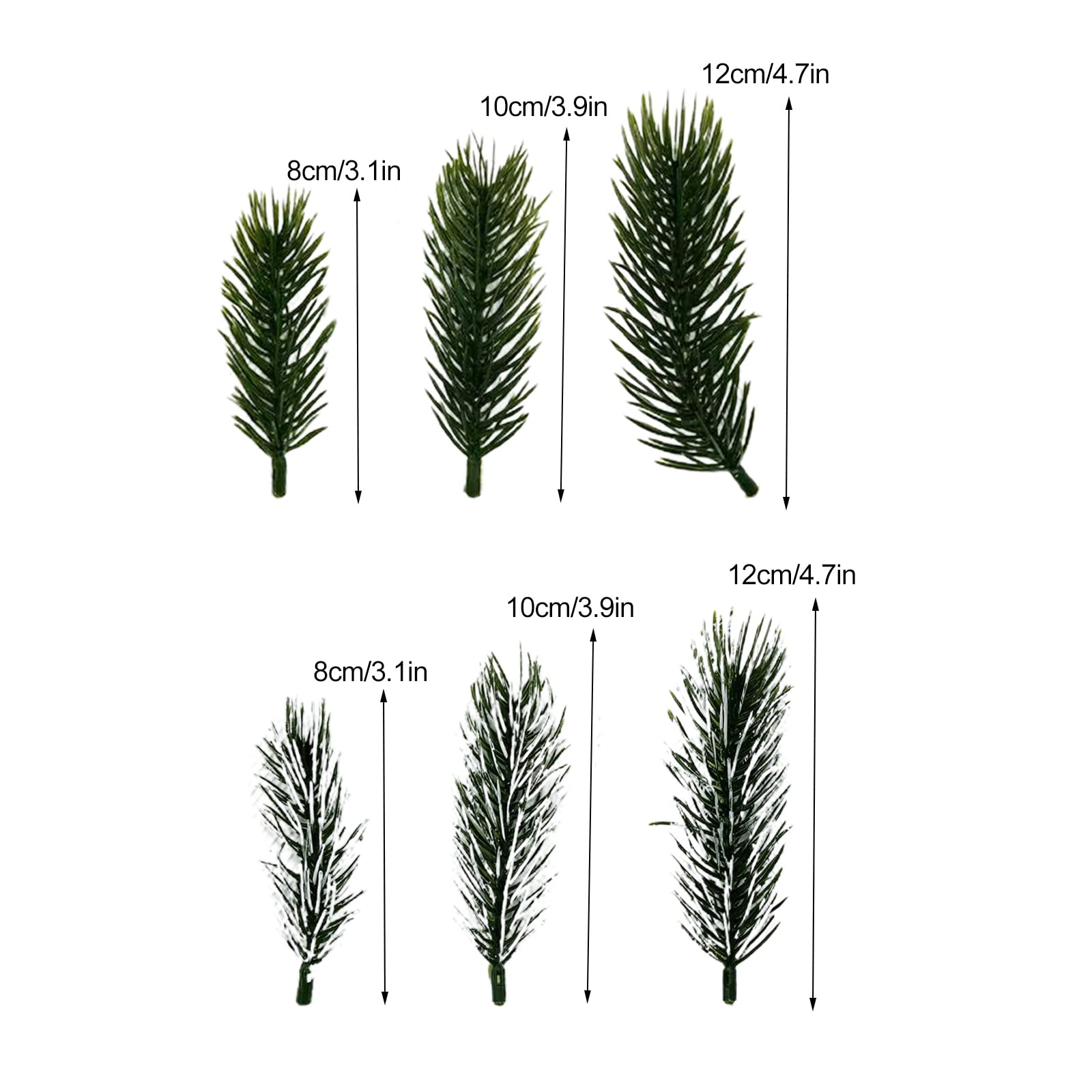 60 aghi artificiali di pino verde, aghi di pino natalizio, piccoli ramoscelli di pino innevati per decorazioni per la casa, 8 cm