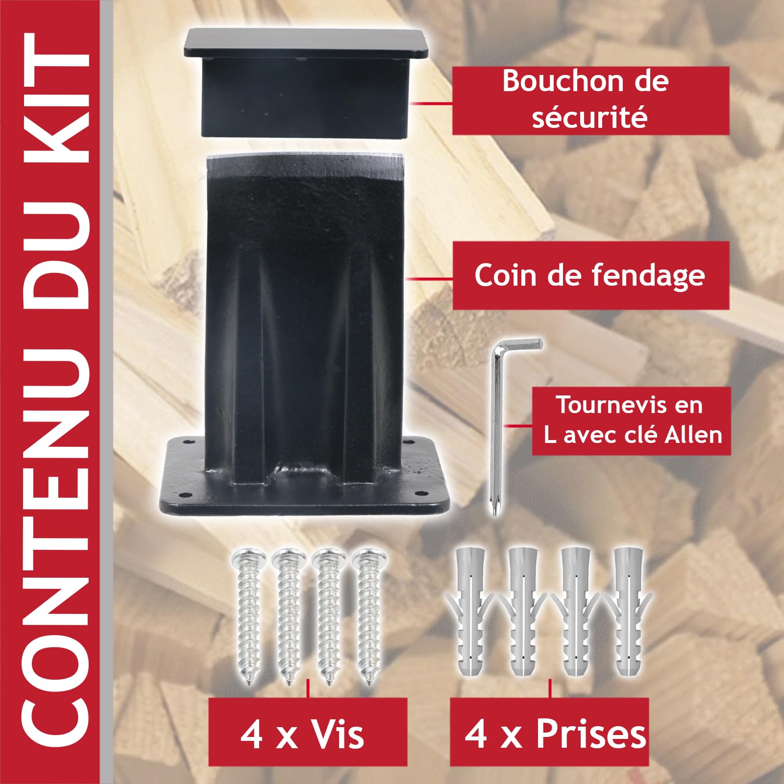 SPARES2GO Petit burin à bois robuste pour fendre le bois de chauffage (3 kg, grand)