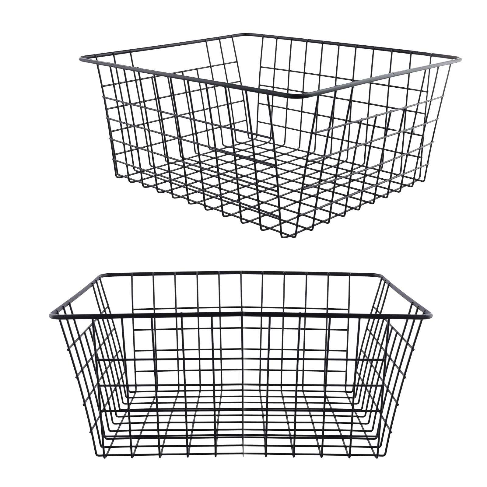 ZOENHOU 2 metalowe kosze, czarne, du?e, 36 x 29 x 15,5 cm, kosz druciany z uchwytami, kosz siatkowy do kuchni, ?azienki, spi?arni, biura