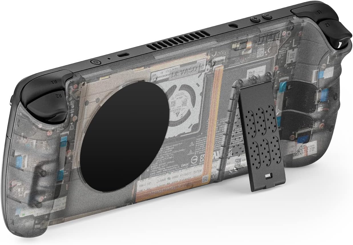 Transparent Back Plate for steam Deck,1:1 Mold,with Built-in Heat-dissipating Aluminum Plate and Thermal Conductive Silicone Pad,2 Adjustable Angles for Comfortable Gaming Experience
