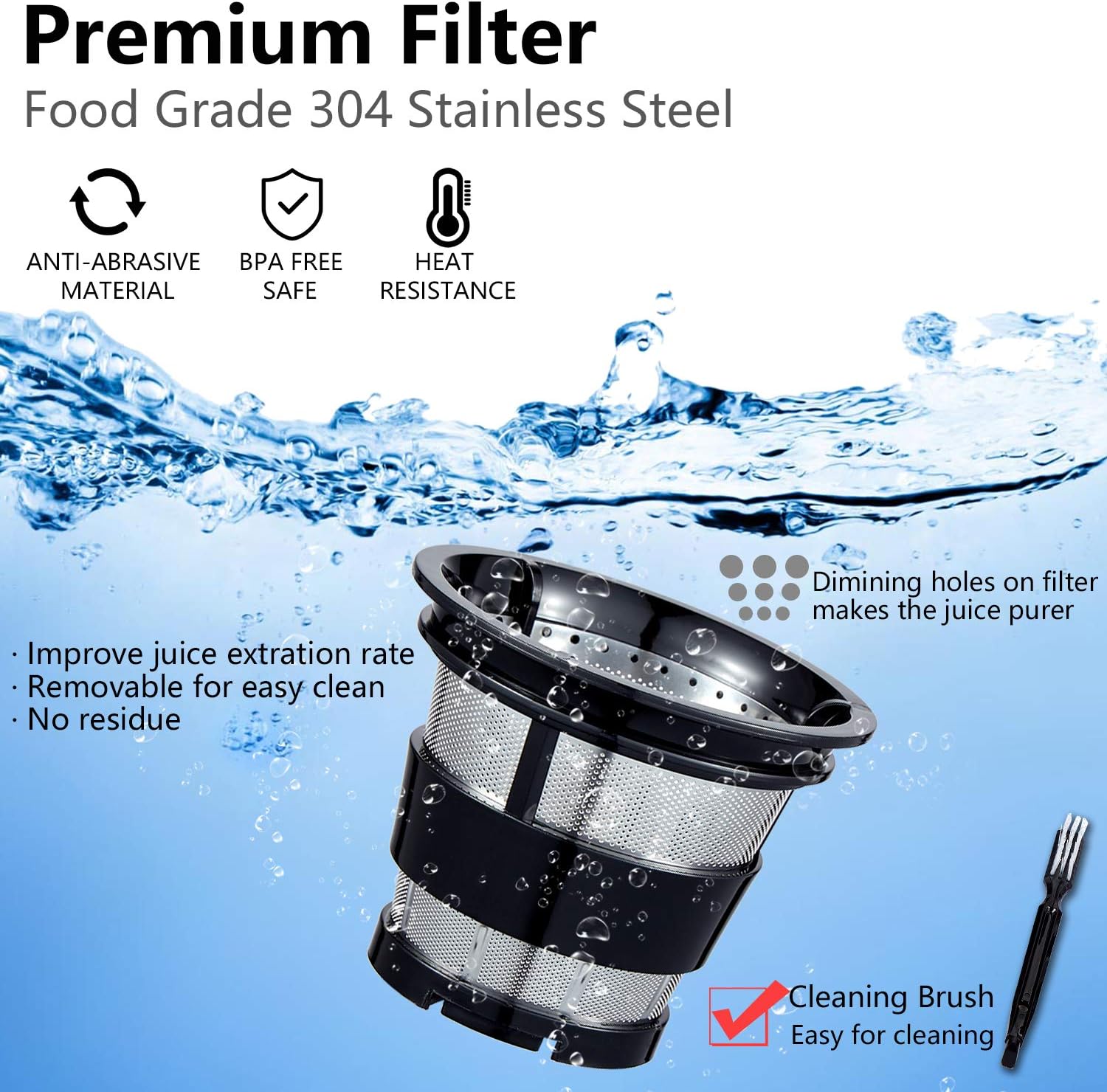 Close-up of the premium filter with cleaning brush