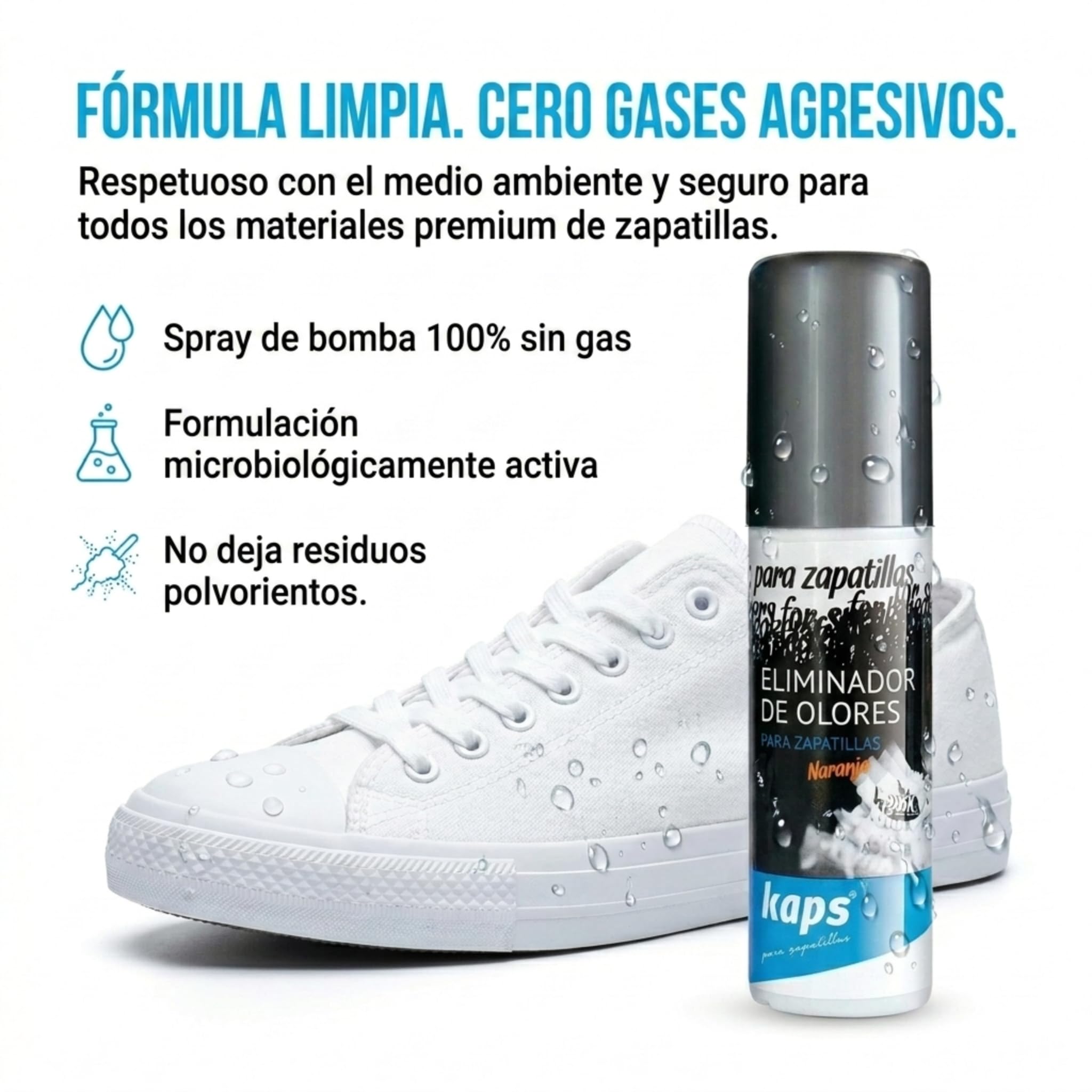 Kaps Desodorante Zapatos para Zapatillas y Calzado Informal, Aroma de naranja, con Nanopartículas de Plata, Eliminador de Olores de Zapatos