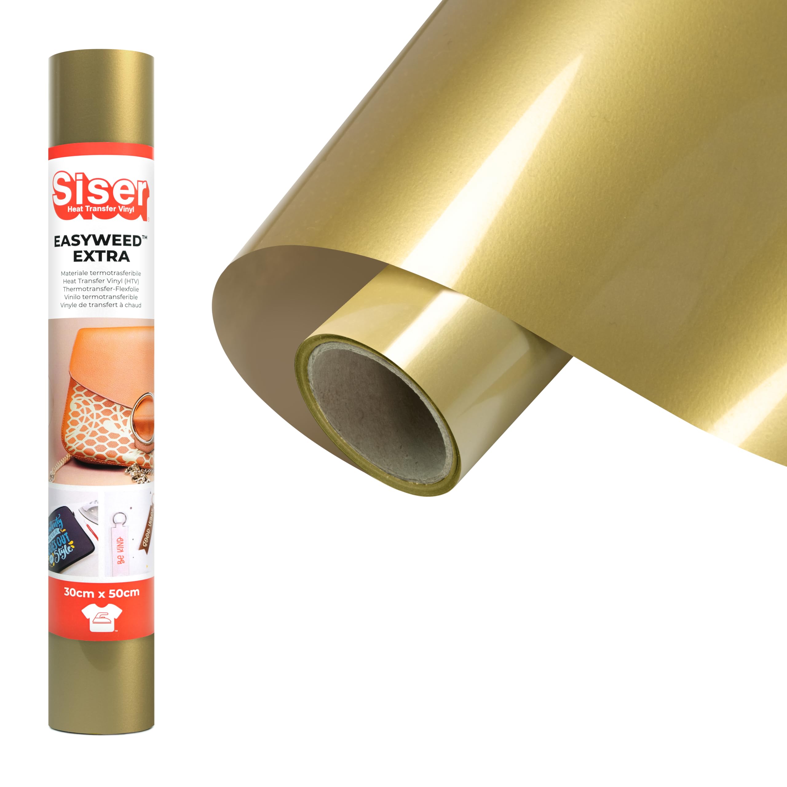 Siser® EasyWeed® Extra Gold, 30 cm x 0.5 m, Heat Transfer Vinyl for Customising Nylon, Leather, Treated Fabrics