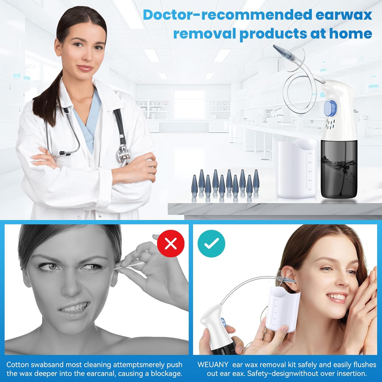 Ear Wax Removal, Ear Cleaner, Ear Wax Removal Kit, FSA Eligible Items Only List, Manual Ear Irrigation Flushing System, Safe and Effective to Clean Ear Built Up Wax（Black）