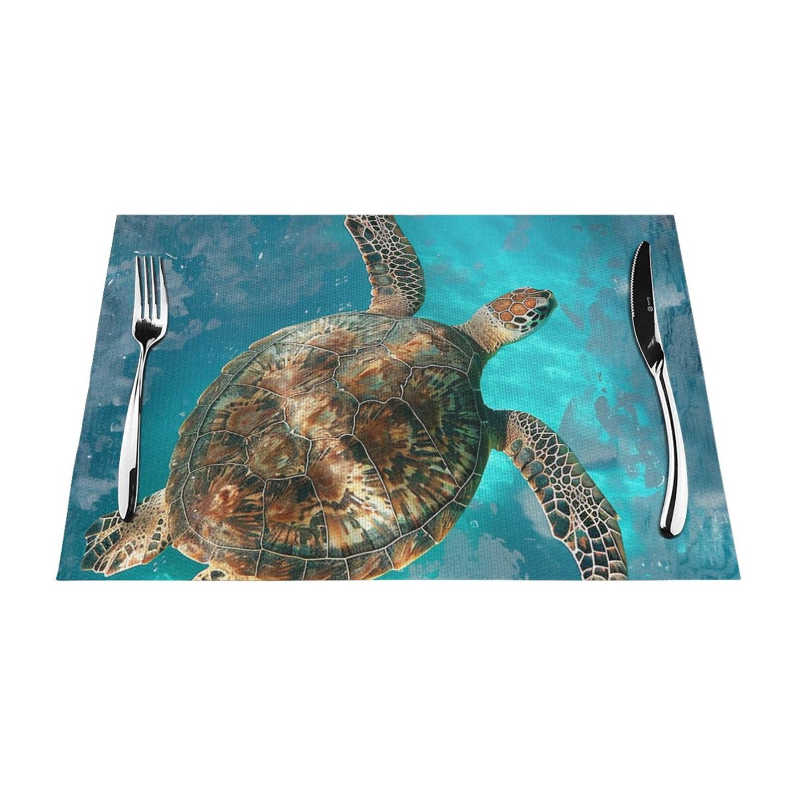 Swimming Tortoise Sea Printed PVC Placemat 4 PCS for Kitchen Dining Table Heat-resistand Washable Table Mats 18x12 in