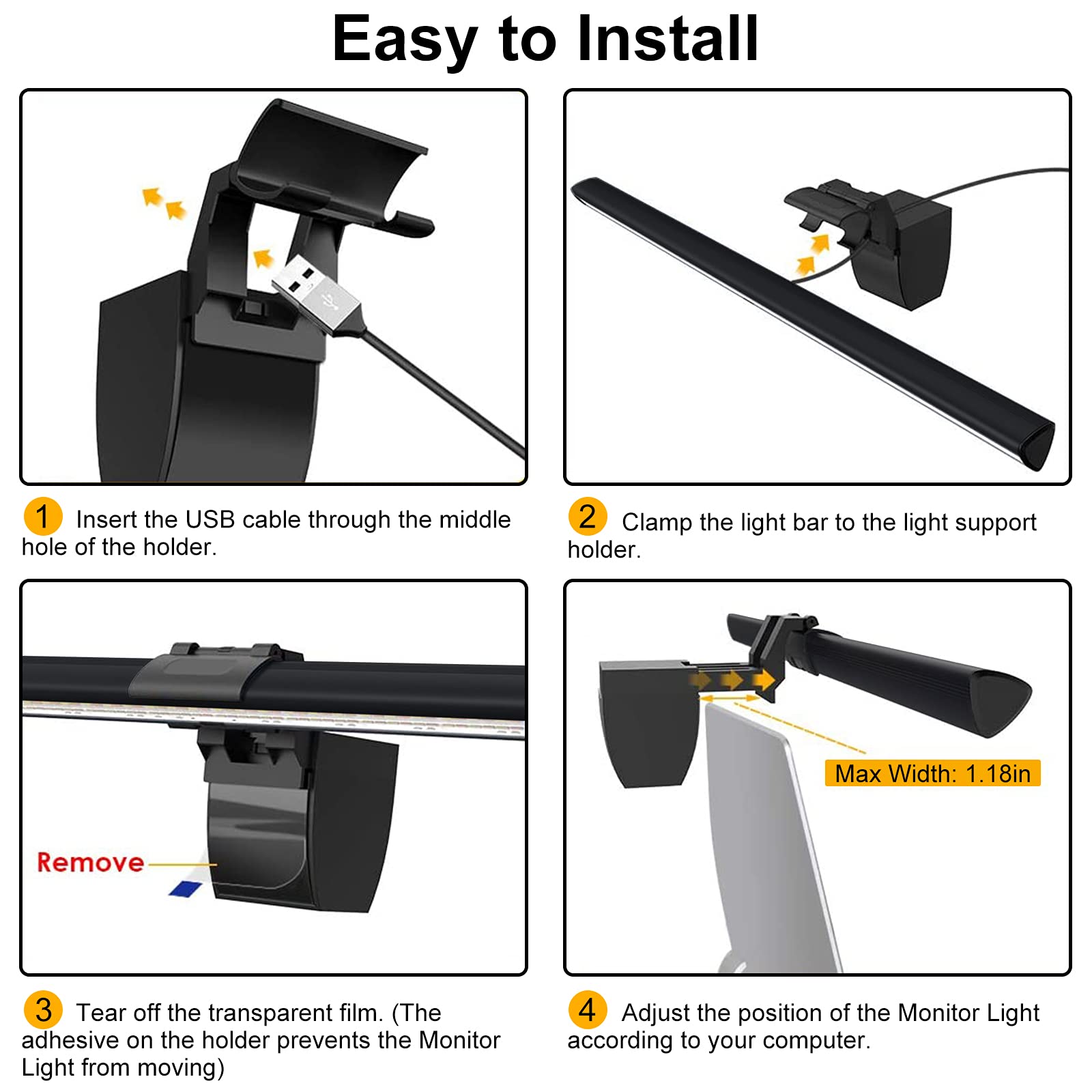 Wodgreat 40cm Lampada da Monitor Computer - per la cura degli occhi -LED Luce Monitor i - 3 modalità di luce x 10 livelli di luminosità -USB Lampada Schermo PC per la Casa e L'ufficio - Nero