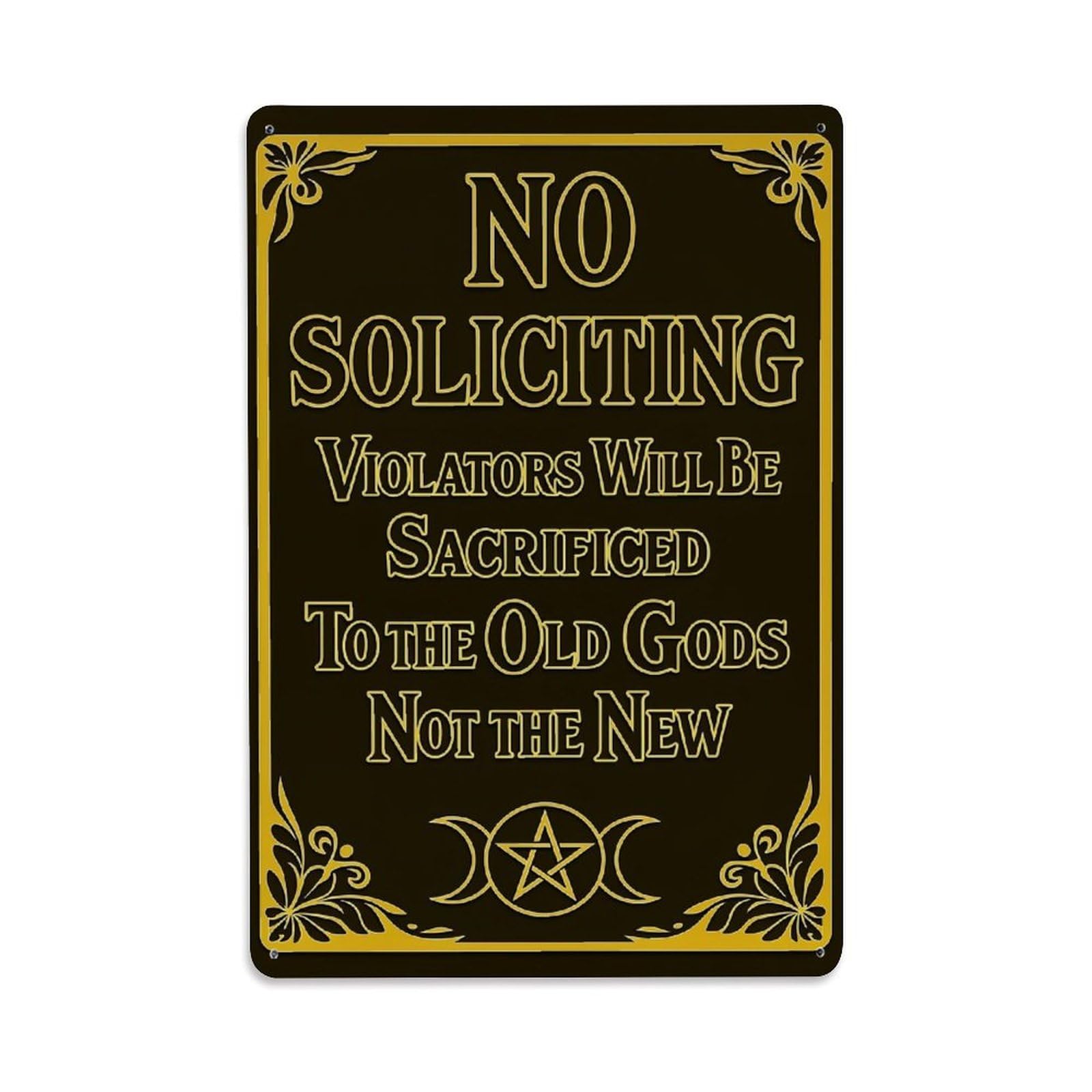 Jdyaojiesheng Vintage No Soliciting Violators Sacrificed Old Gods Tin Sign Retro Metal Wall Decor Metal Poster, Home Bar Garage Farmhouse Cafe Wall Art Decoration 8X12inches