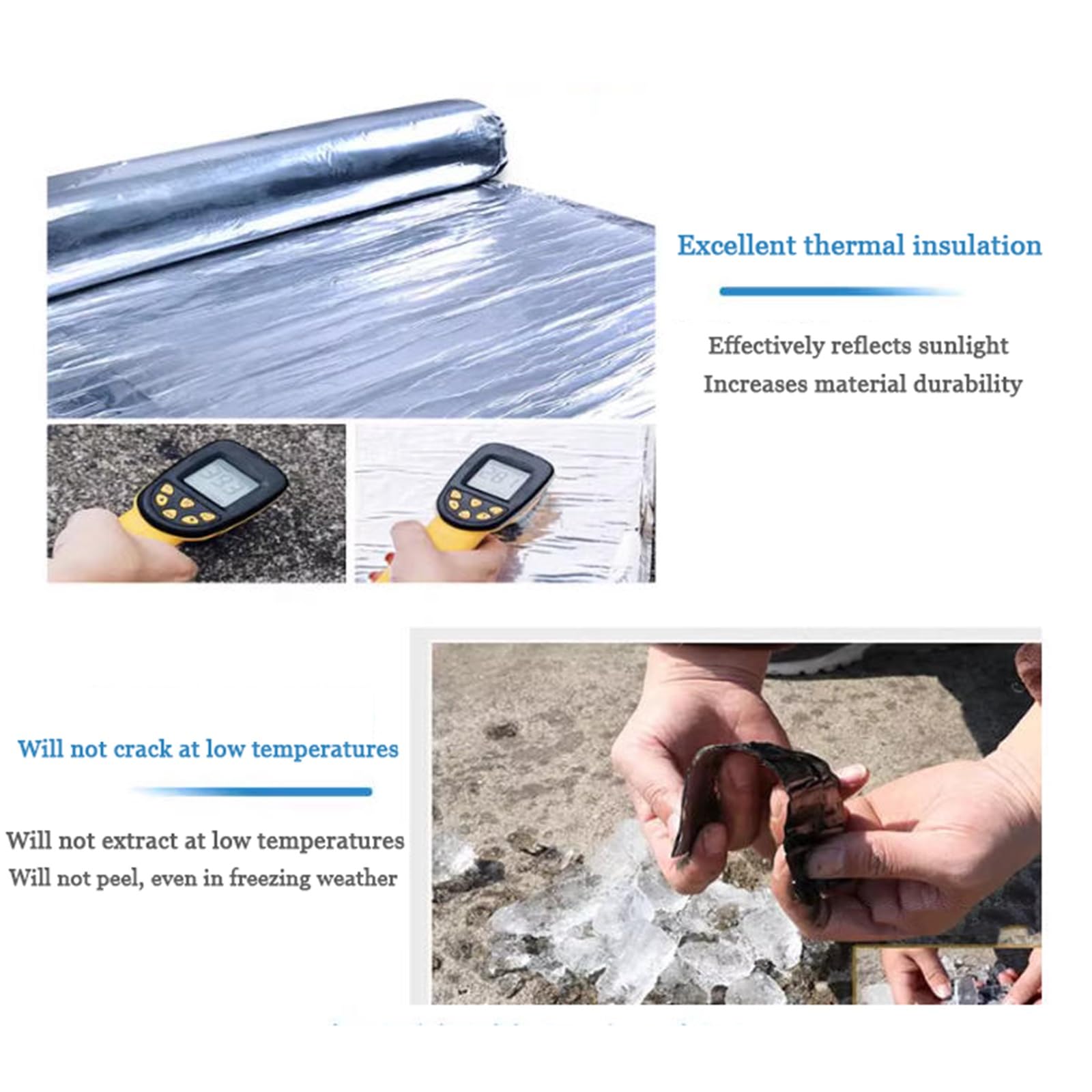 Cinta de sellado de butilo y aluminio, Negro Rollo Adhesivo de Tela Asfáltica，membrana for techos, cinta impermeable for techos,para Reparación Techos,Goteras,Grietas(THK1.2mm/W0.5*L5m)