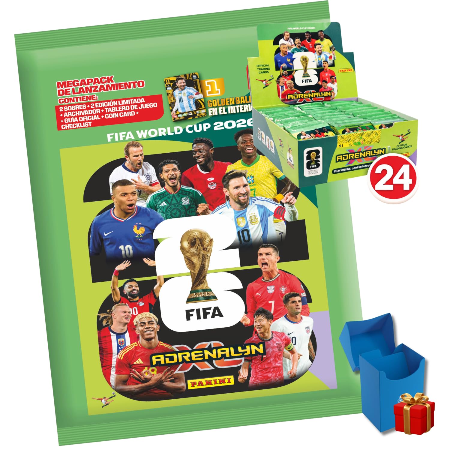 Panini Adrenalyn XL FIFA World Cup 2026™ Megapack de Inicio, Sobres de Cartas Coleccionables, Deck Box de Regalo, Ideal para Coleccionistas (Pro (+24 Sobres))