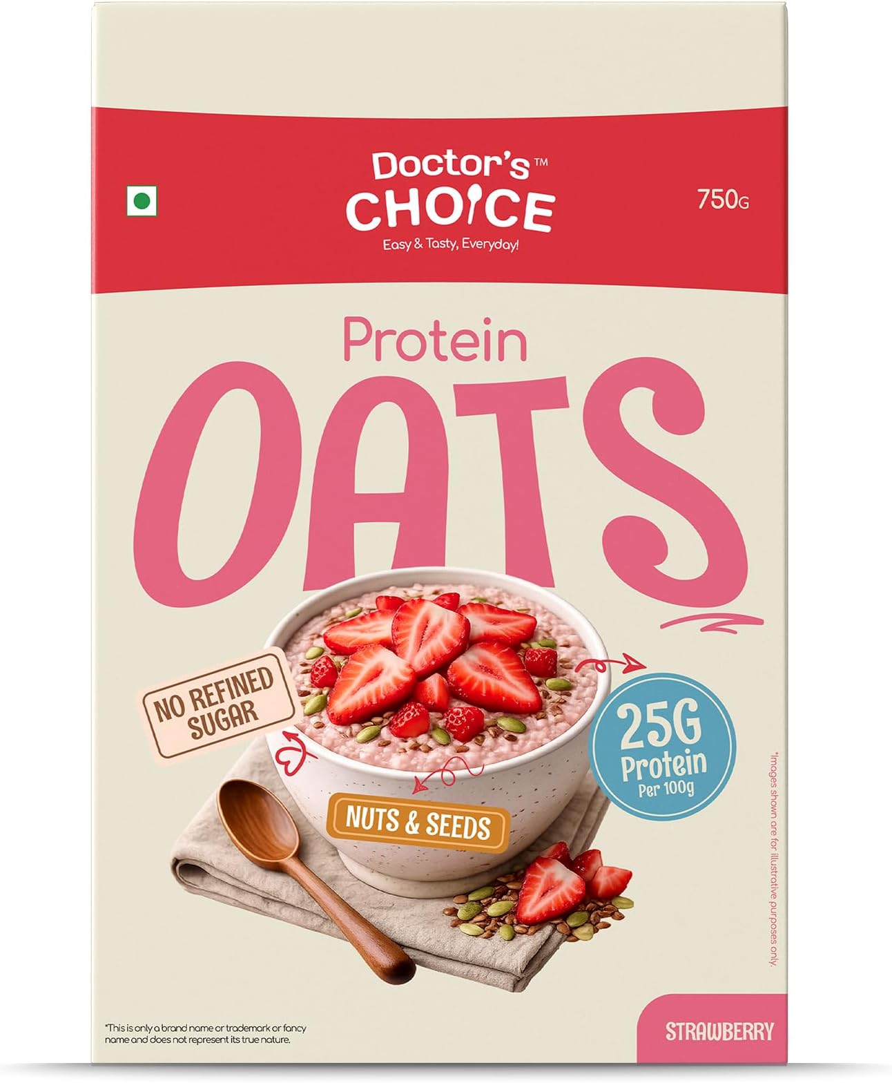 Doctors Choice High Protein Oats 750g | 24g Protein Oatmeal | Natural Strawberrry Flavour | No Added Sugar | Gluten Free | High Fiber Healthy Breakfast Oats