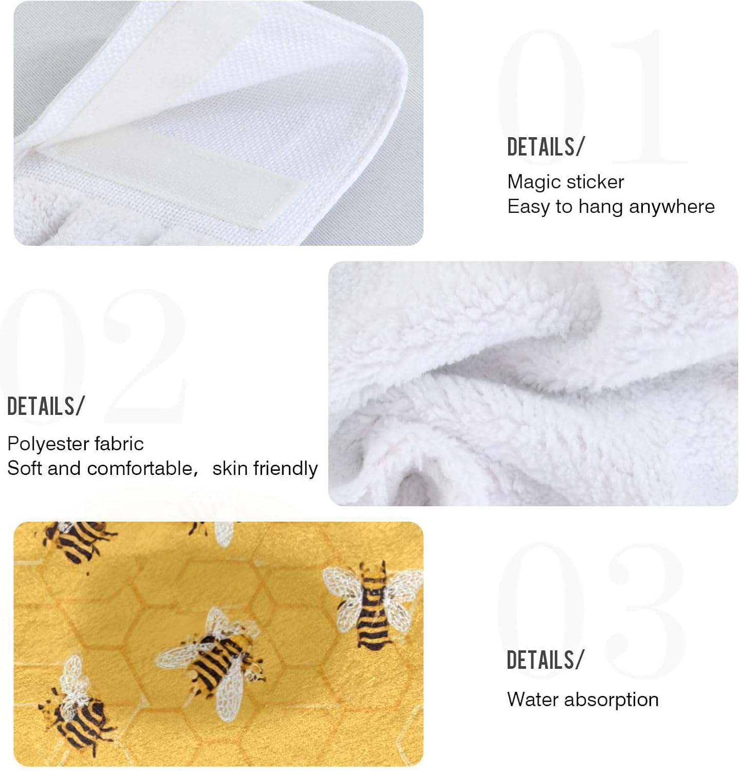 Boccsty Watercolor Bee Fingertip Bath Towels 2 Pieces Bee Honey Hanging Hand Bath Towel Tea Bar Towels for Bathroom Farmhouse Housewarming Tabletop Home