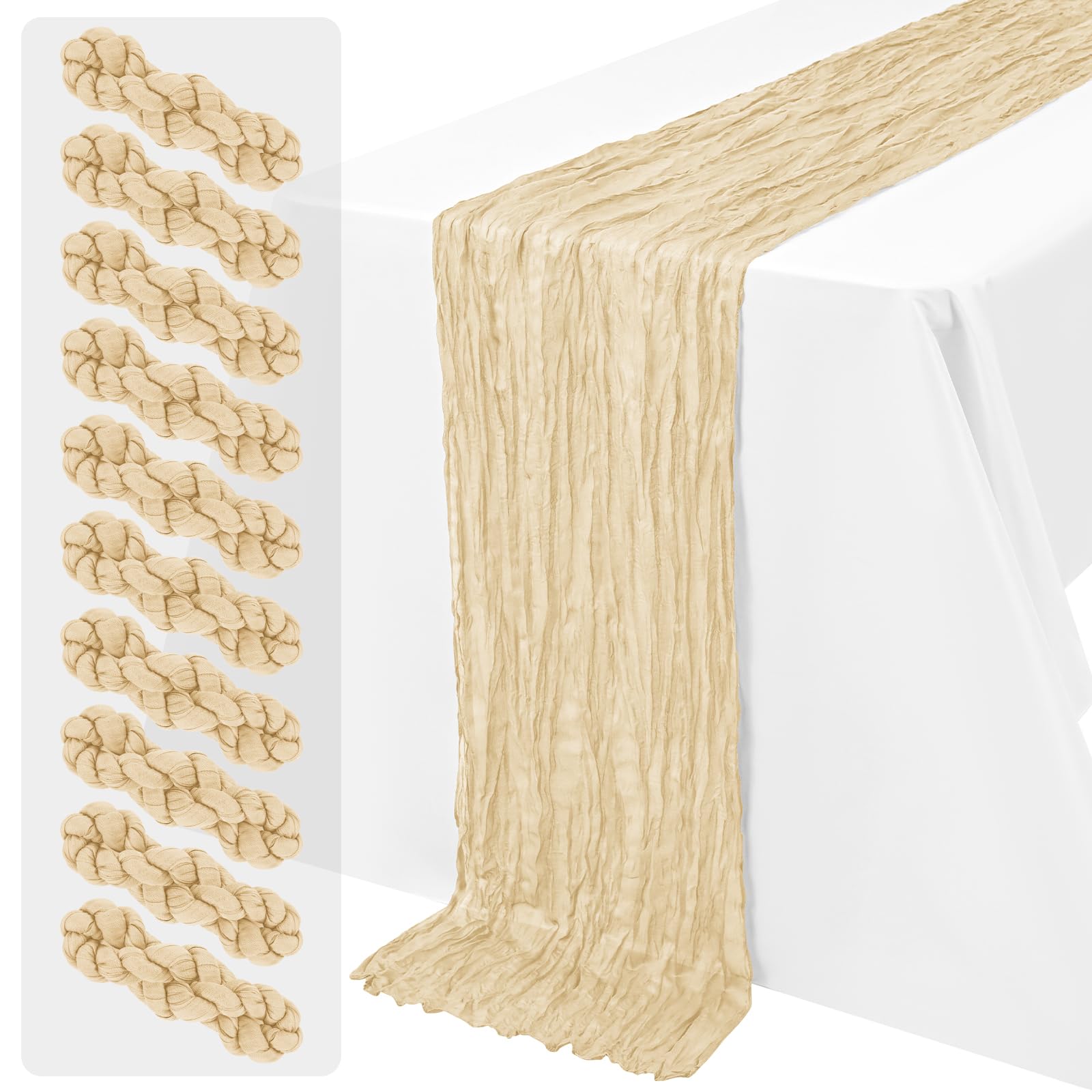 Beige Cheesecloth Table Runner 10 Pack 45x275cm (17.7x108 Inch)