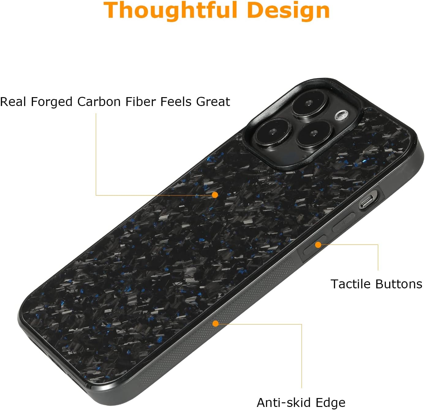 molzar Grip Series for iPhone 14 Pro Max Case with Real Forged Carbon Fiber, Grippy Edges Design, Built-in Magnets, Compatible with MagSafe Chargers and Accessories, Glossy Black/Blue