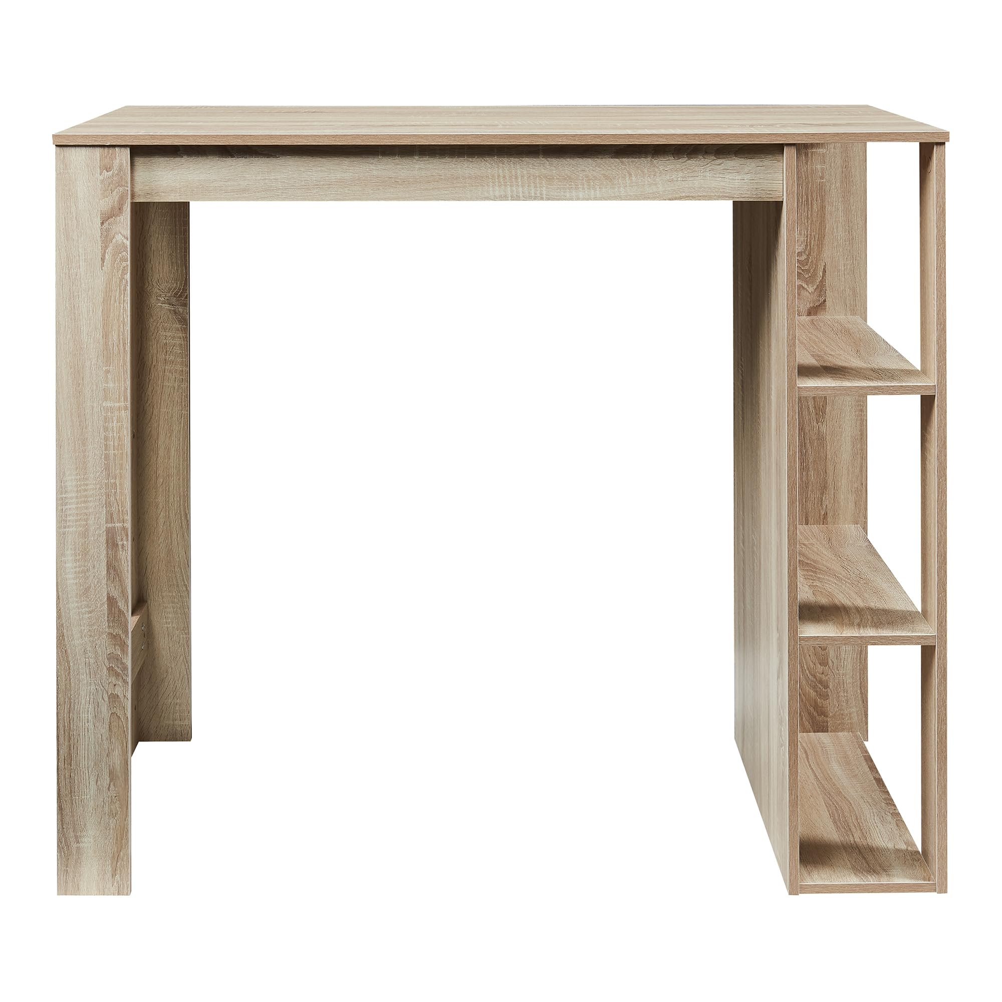 [en.casa] Table de Bar Design avec Surfaces de Rangement Table Bistrot avec 3 Étagères Panneaux de Particules 120 x 60 x 106 cm Effet Chêne