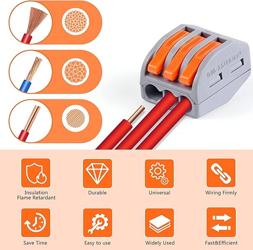 Vista 11 de Delgada Kit de tuercas de conector de cable de palanca, 188 piezas, terminales reutilizables de 2/3/4/5 puertos para cables sólidos y flexibles