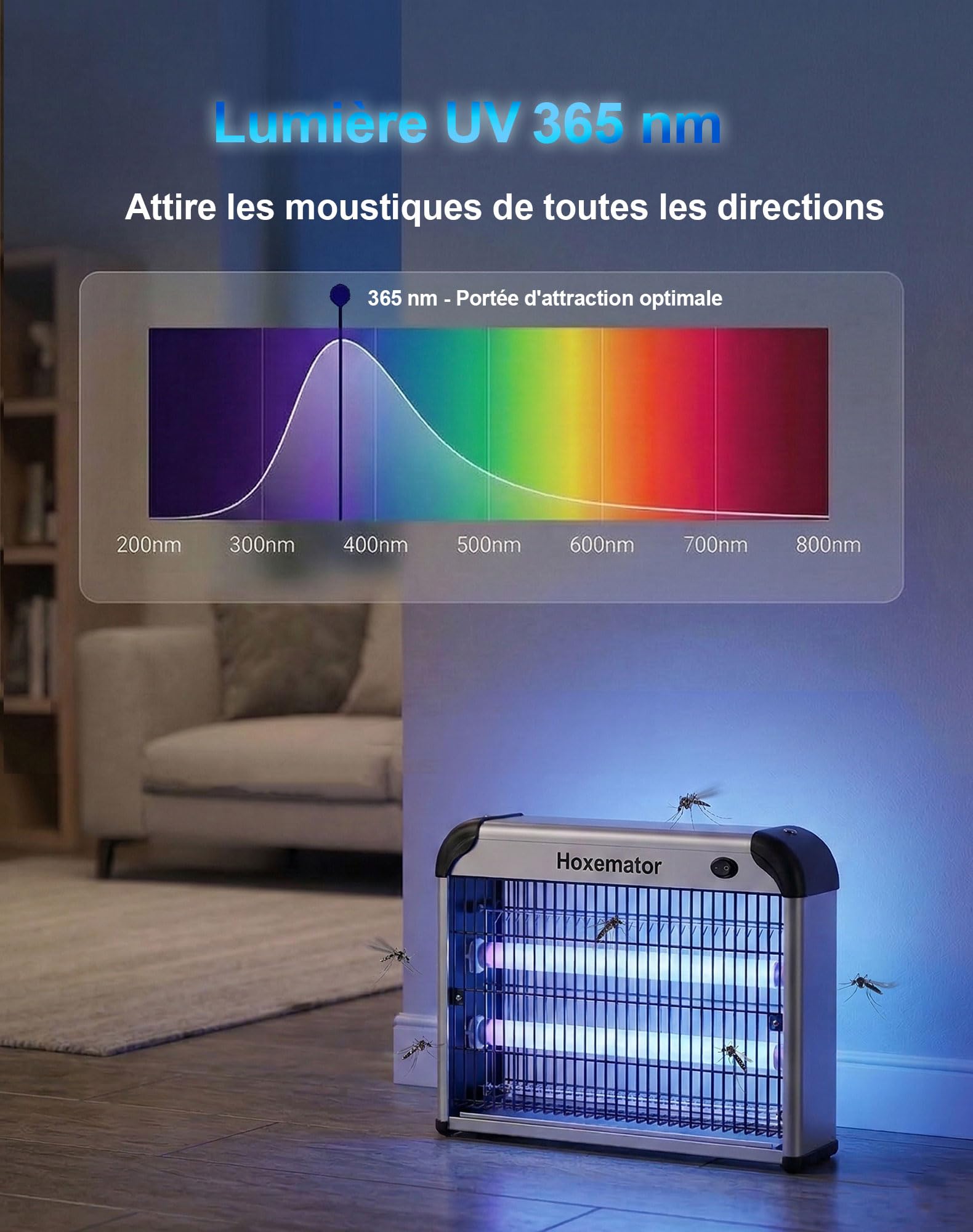 Lampe Anti Moustique Électrique 20W Piège à Moustique Intérieur/Extérieur avec UV 365 nm, 2000V Grille Haute Tension Tue Mouche Efficace Destructeur d’Insectes pour Habitat,Terrasse,Jardin