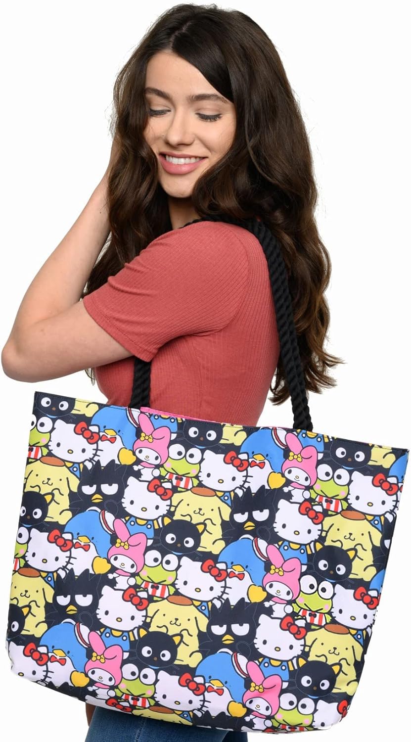 Miniatura 9 de Hello Kitty and Friends Tote My Melody Keroppi Chococat Tuxedo Sam Print Bag, Varios colores