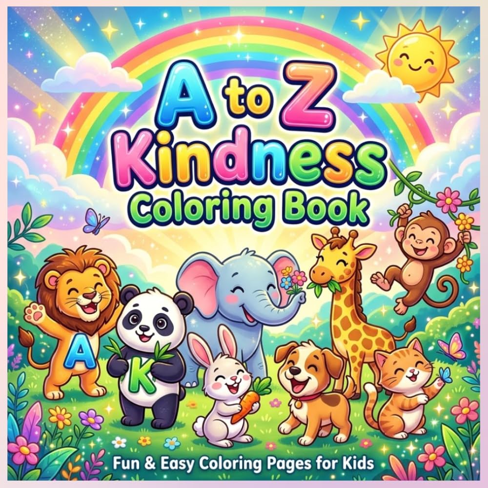 A to Z Kindness Animals Coloring Book for Kids: Fun & Easy Alphabet Animal Coloring Pages to Learn Good Habits and Values: Cute Animal ABC Coloring ... Activities for Toddlers & Kids Ages 3–8