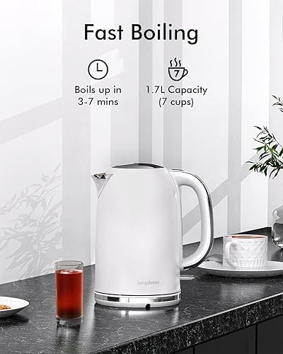Miniatura 2 de Longdeem - Hervidor eléctrico de ebullición rápida, hervidor de agua para café y té de acero inoxidable de 1.7L, 1500 vatios, apagado automático y