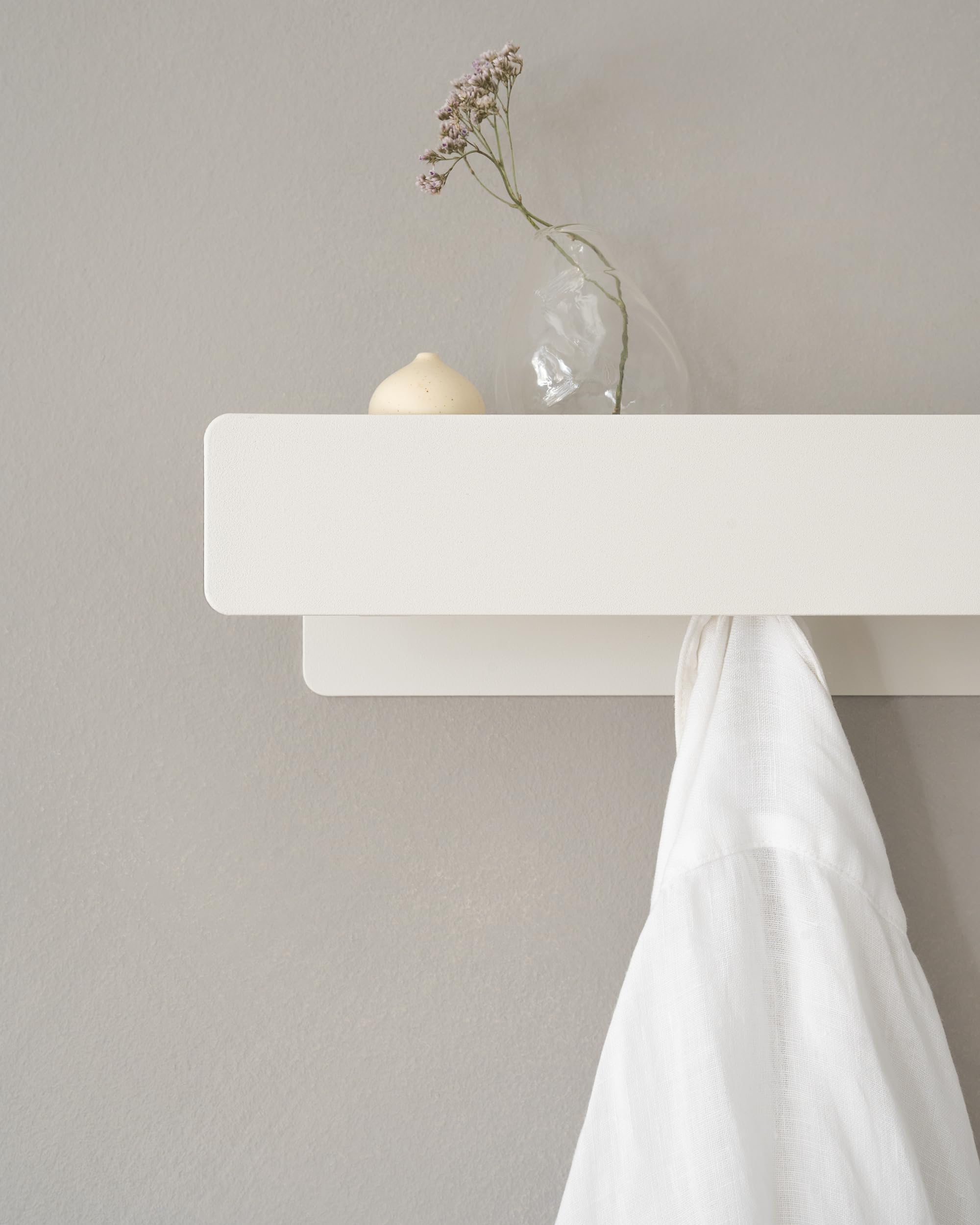 Kazai. Perchero de Pared 'Kian' | Moderno con Ganchos para Colgar Ocultos y Estante | Colgador de Pared de Diseño en Metal | Percheros para Puerta y Recibidores de Entrada | Blanco