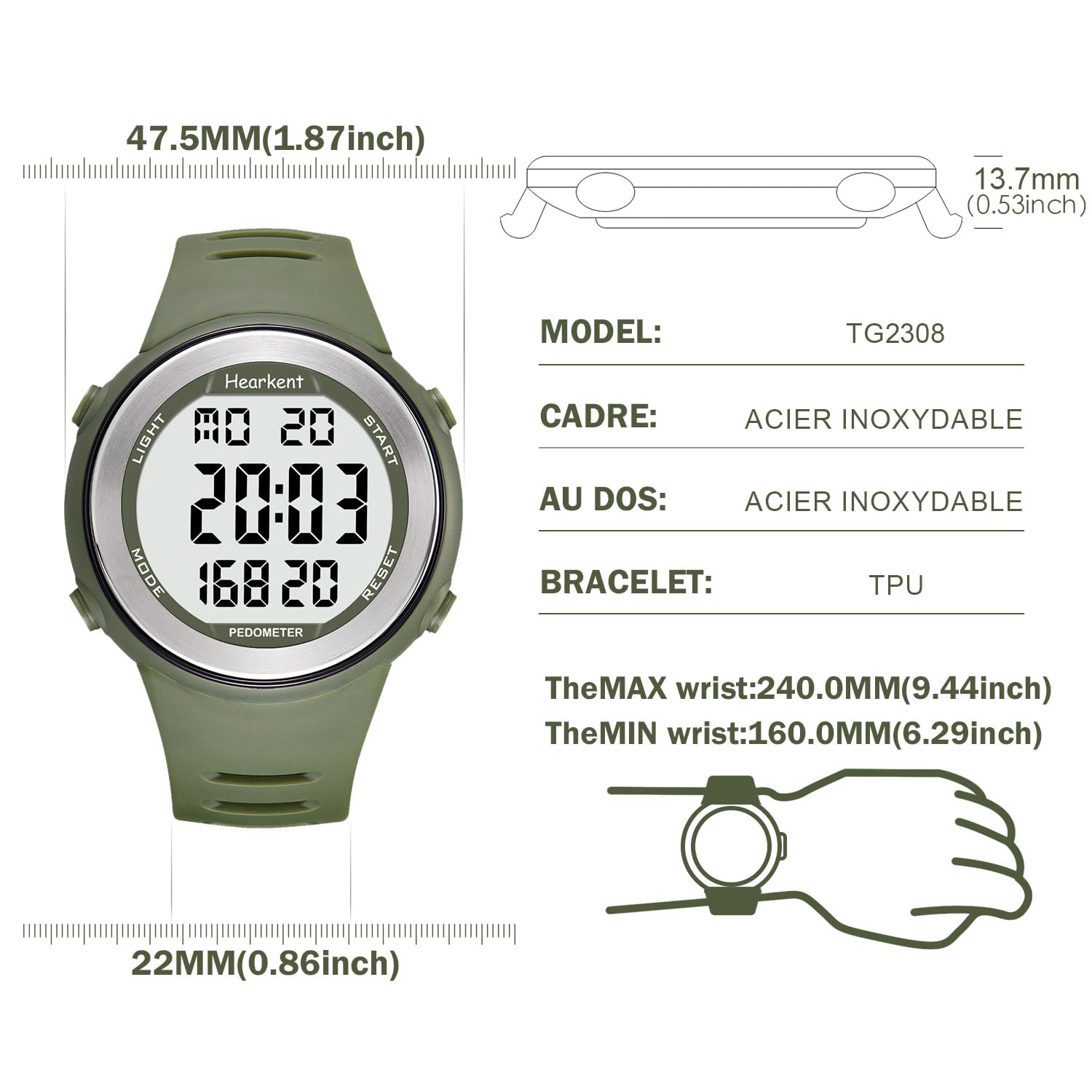 Hearkent Montre podomètre étanche pour Personnes âgées, sans Bluetooth, sans Application, Montre avec Compteur de Pas (Noir)