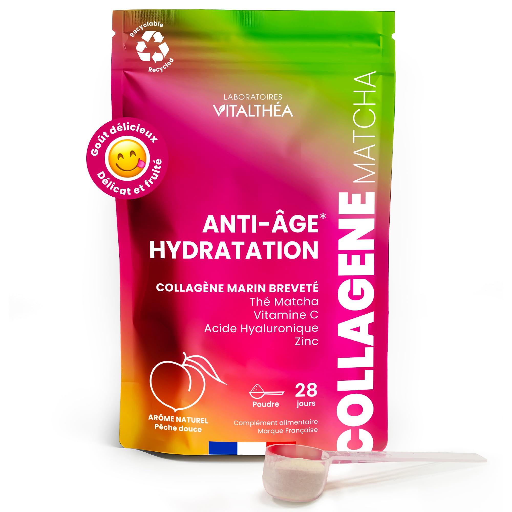COLLAGENE MARIN POUDRE + THÉ MATCHA + ACIDE HYALURONIQUE + ZINC + VITAMINE C : F
