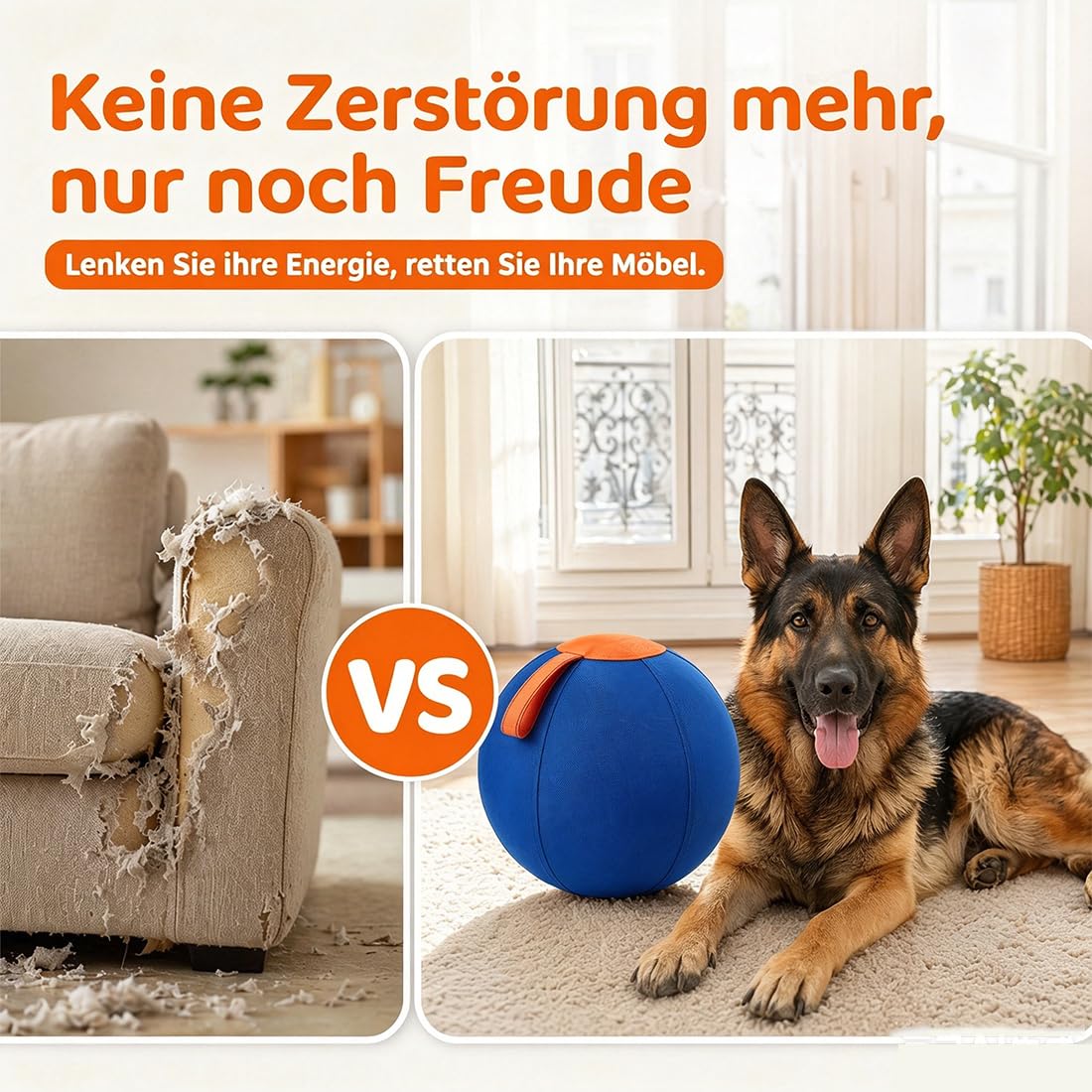 Treibball für Hunde – 45/65 cm Aufblasbarer Bissfester Herding Ball mit Tragegriff, Reißfestes Interaktives Hundespielzeug für Hütehunde & Große Rassen, Training und Auslauf (B, 65CM)