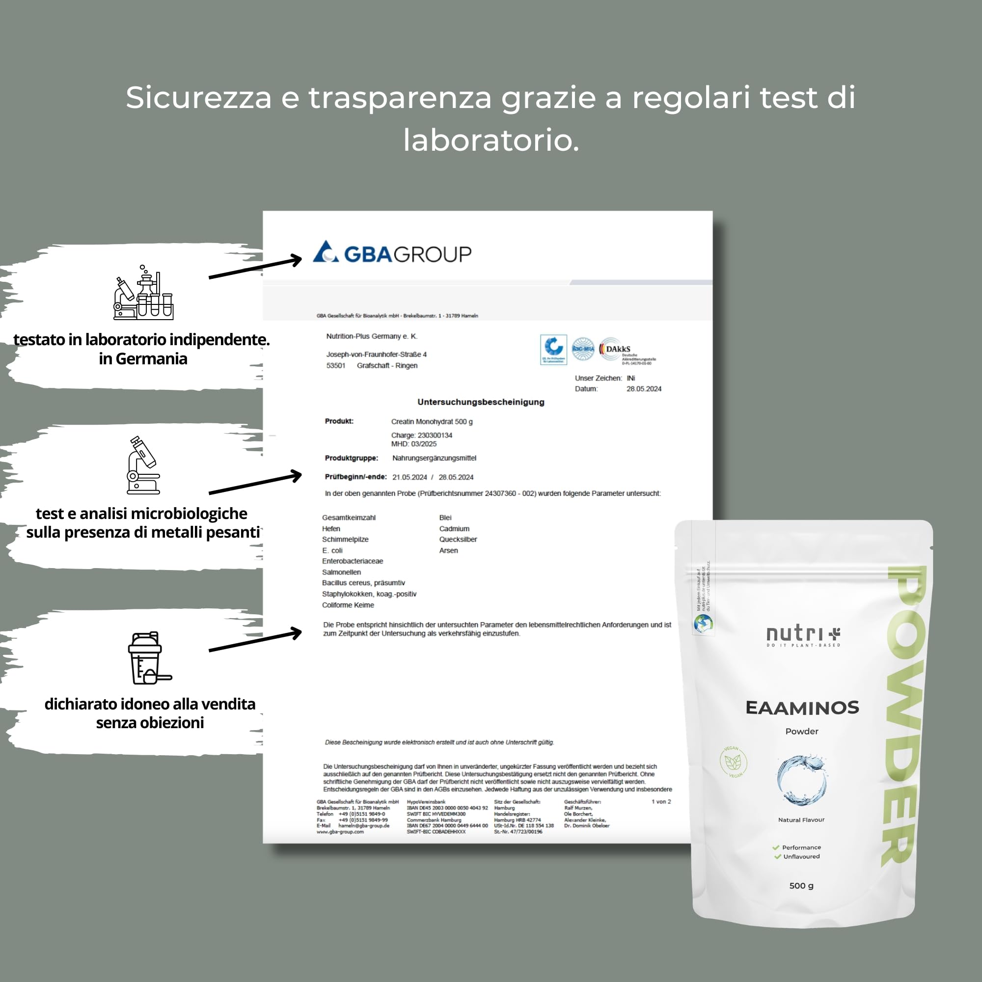 EAA polvere neutro 500 g - Dose elevata - EAA istantanei naturale senza dolcificanti, additivi e aromi artificiali - Aminoacidi essenziali - Aminoacidi essenziali vegani