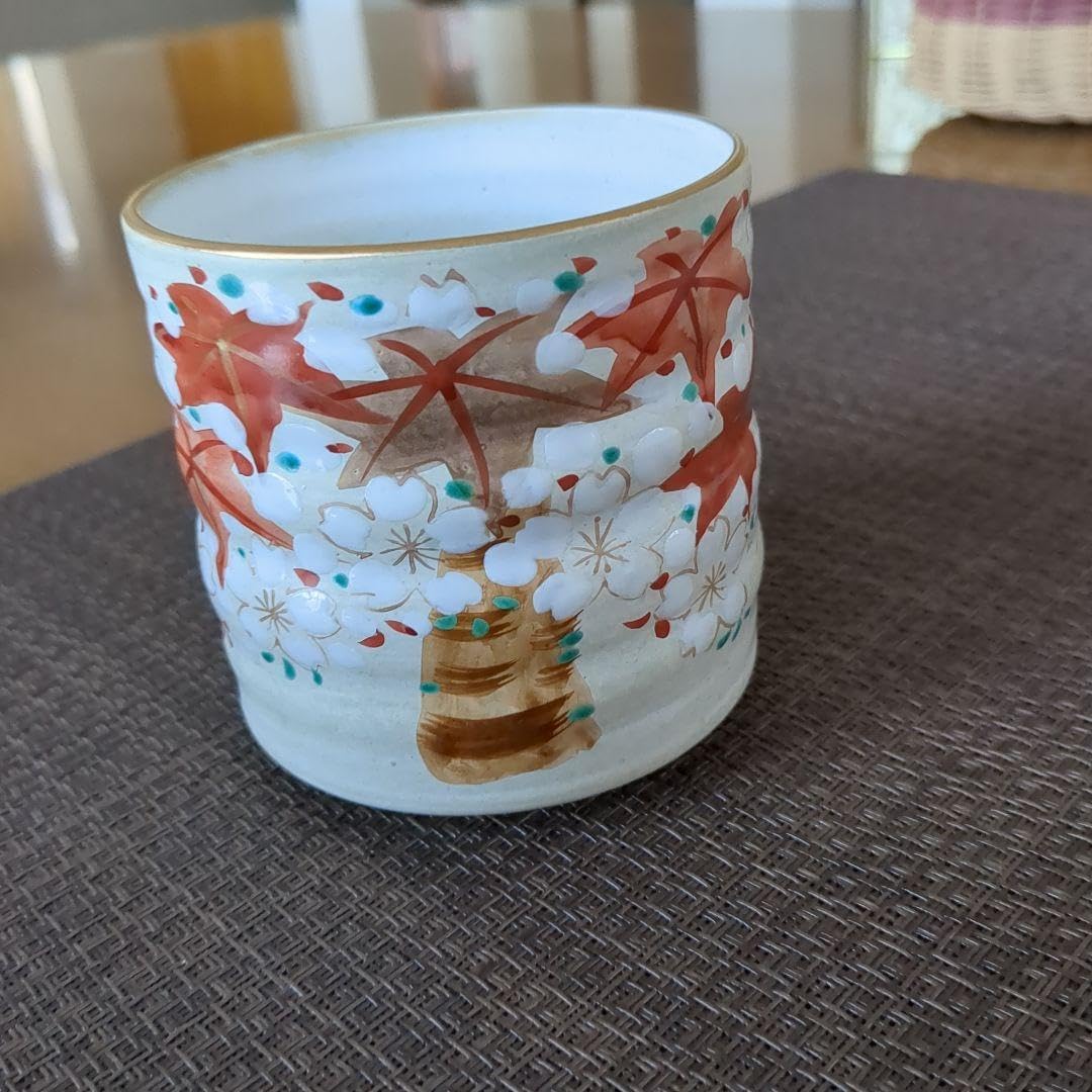 京都製 陶器 花瓶 桜と紅葉 清水焼 伝統工芸士 斎藤雲作 斎藤雲楽作