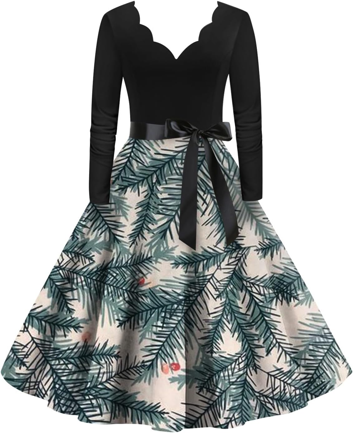 Christmas Dress Womens Women's Chic Christmas Print Round Neck Novelty Dress Simple Long Sleeve Relaxed Holiday Dress