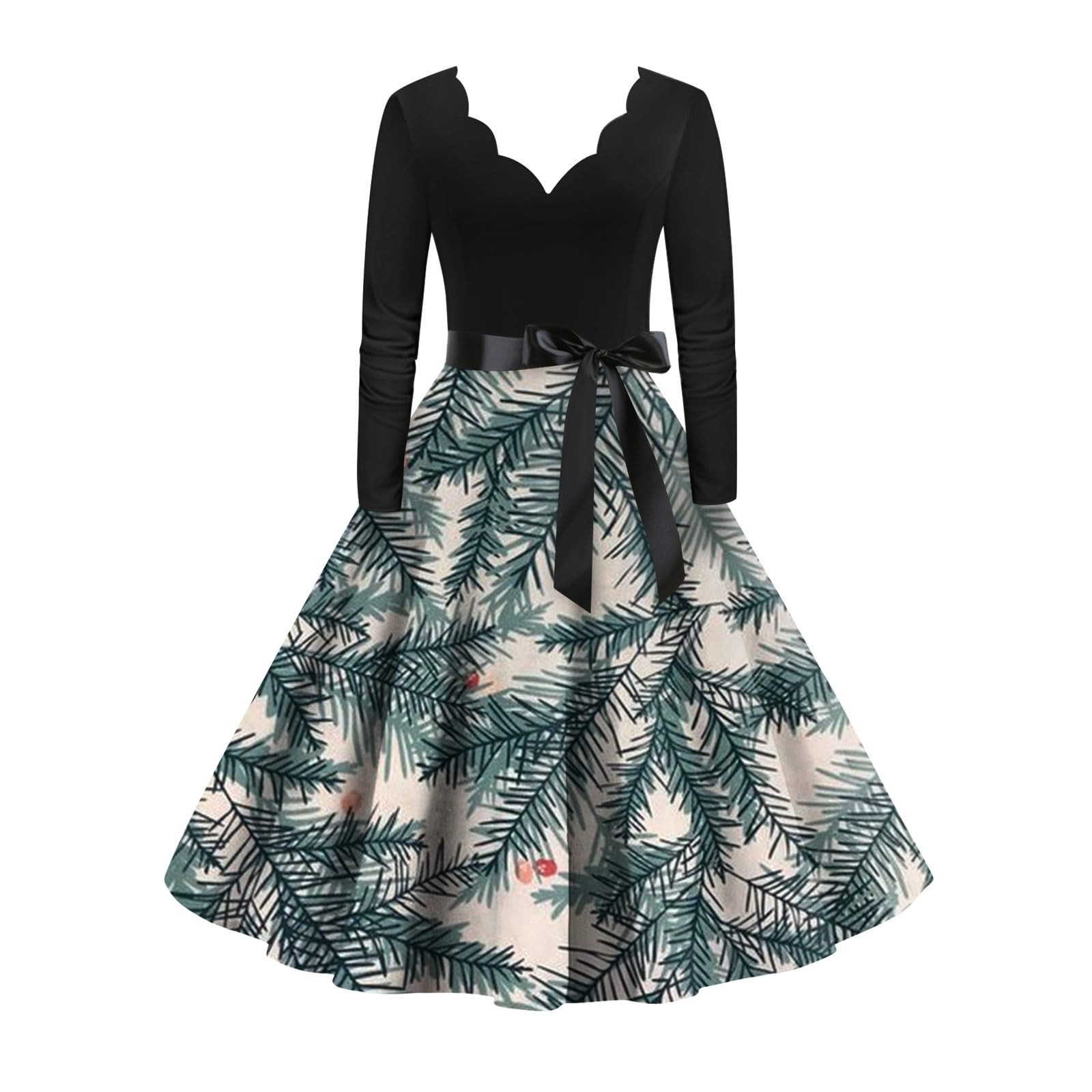 Christmas Dress Womens Women's Chic Christmas Print Round Neck Novelty Dress Simple Long Sleeve Relaxed Holiday Dress