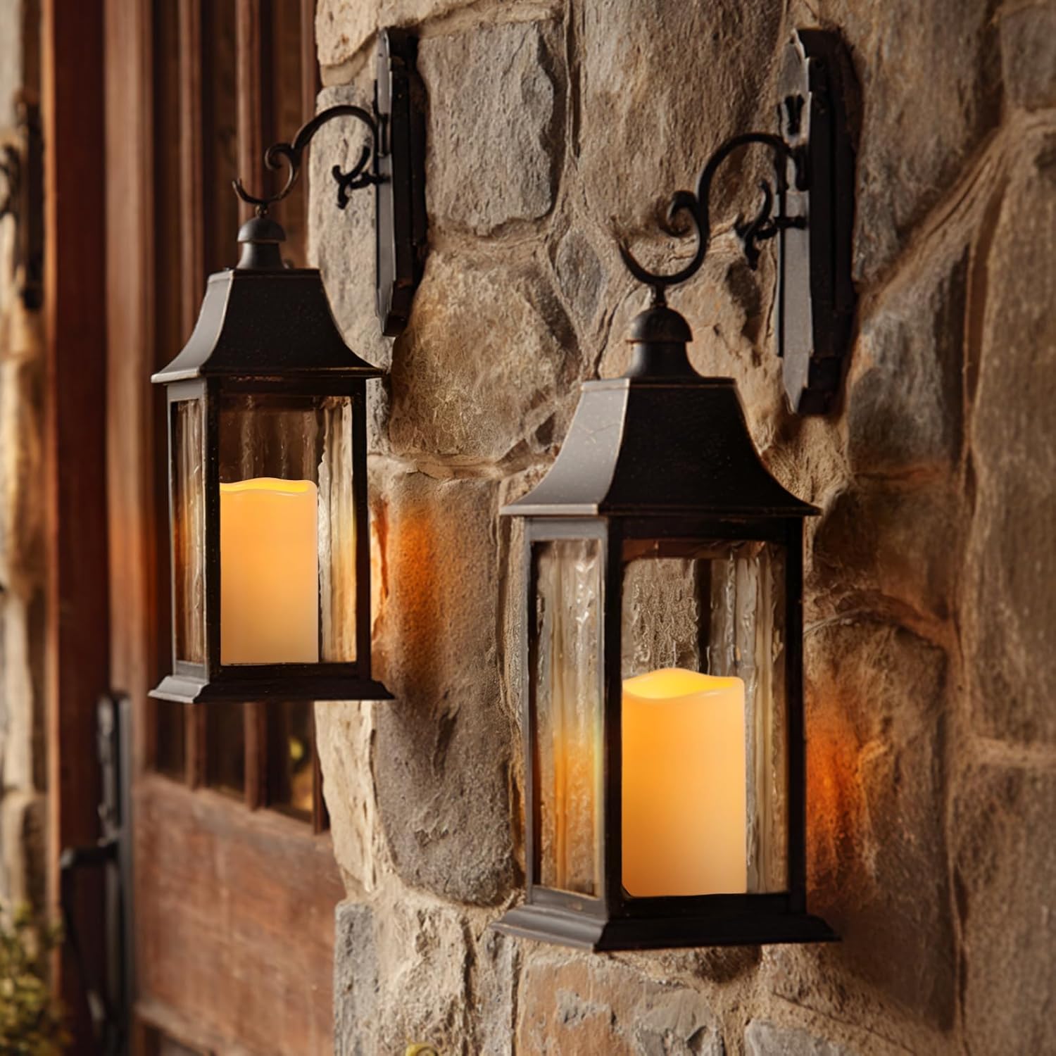 Raycare 3"x5" Outdoor Waterproof Flameless Candles, Battery Operated LED Electric Candles with Remote and Timers, Fake Pillar Candle for Patio, Porch, and Wedding Decor, Ivory, Set of 2