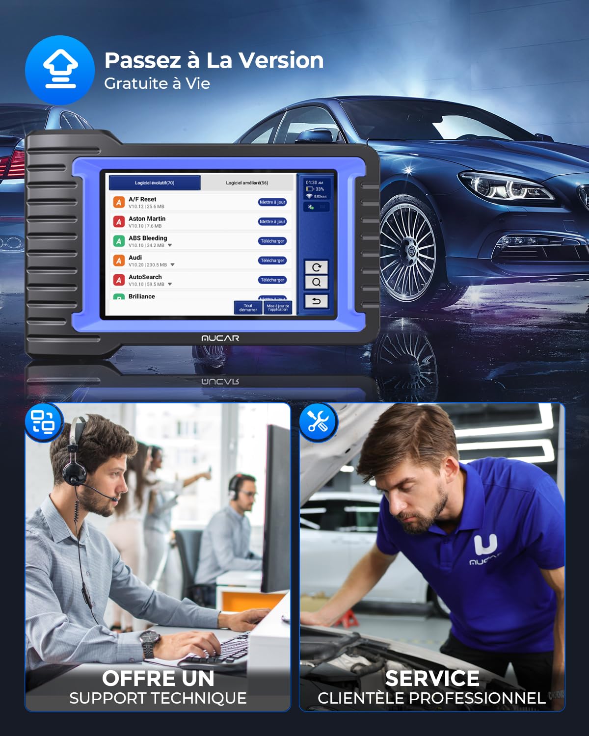 MUCAR VO7 Valise Diagnostic Auto avec Mise à Jour Gratuite, Outil de Balayage Bidirectionnel OEM avec Codage de l'ECU, 28+ Services, Diagnostic sans Fil OBDII Voiture