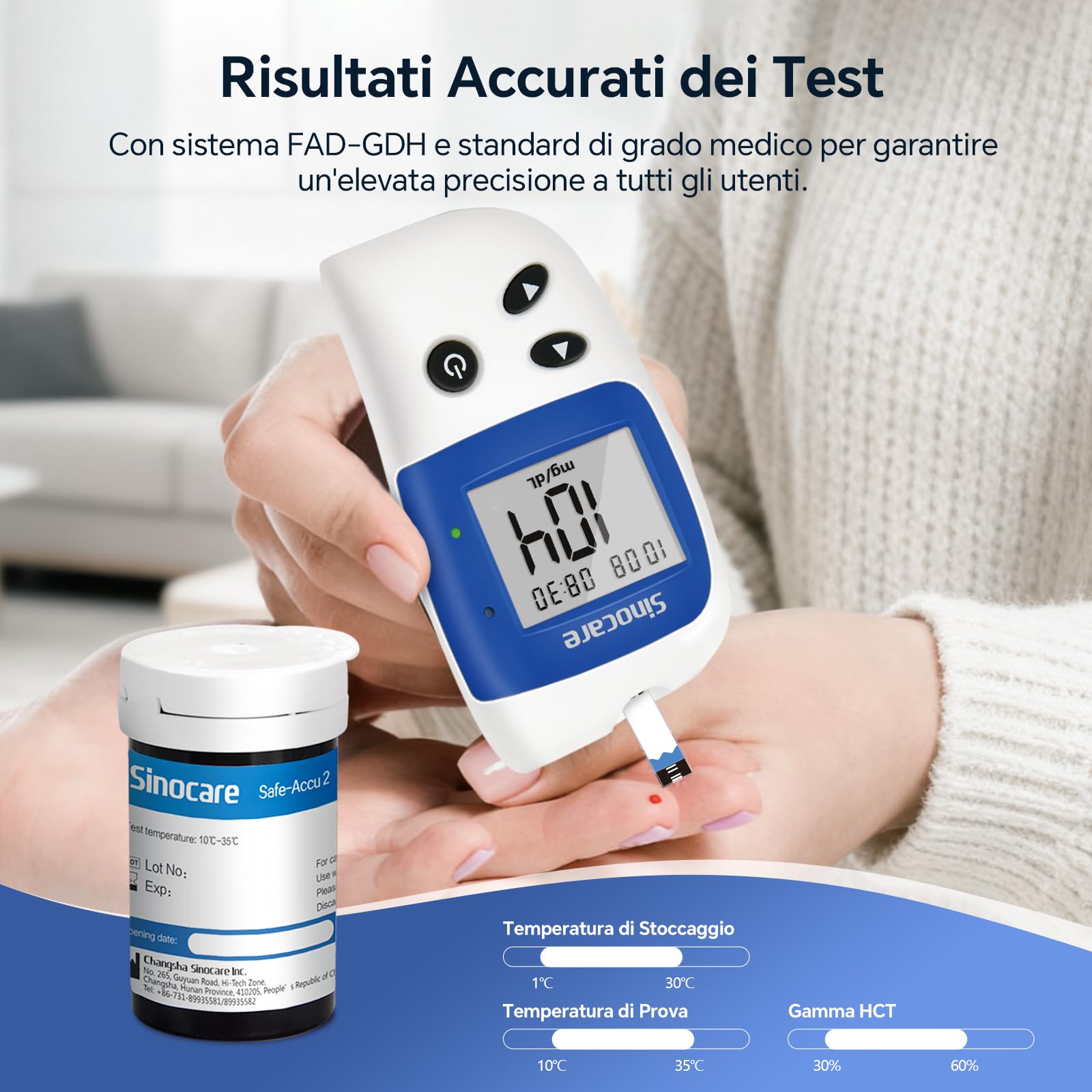 Sinocare Safe Accu2 Strisce Reattive per Glicemia, 200 pezzi Strisce Glicemia Senza Lancetta, Strisce Reagente Glucosio Adattabili [solo a Safe Accu2] [Lancetta non incluso]