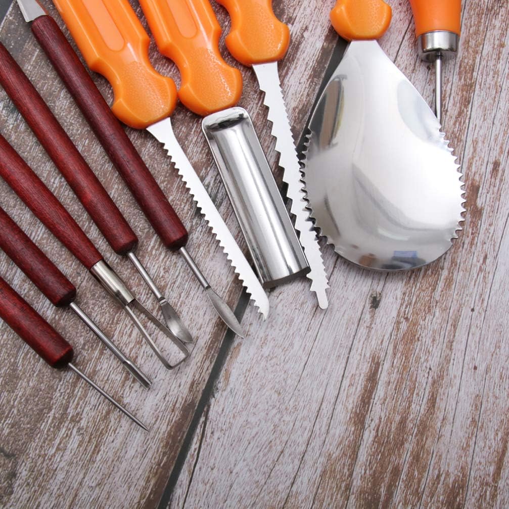 UKCOCO 12pcs Professional Pumpkin Carving Set Double-sided Tools for Halloween Decorating Sturdy Handles and Blades for Detailed Sculpting and Design