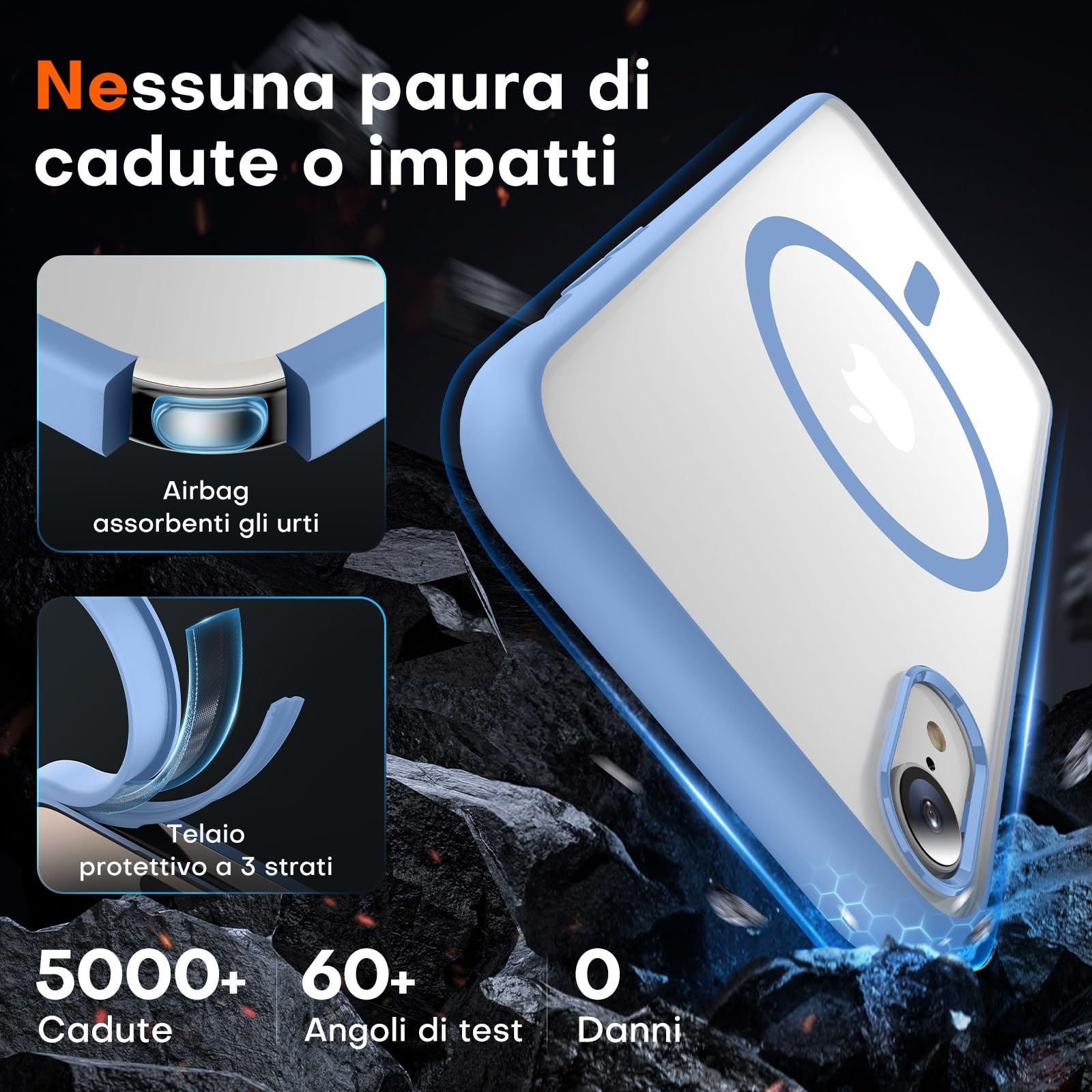 TOCOL Cover Magnetica per iPhone XR 6,1 Pollic, Compatibile con MagSafe, Custodia Antiurto Traslucida Opaca, Blu Chiaro