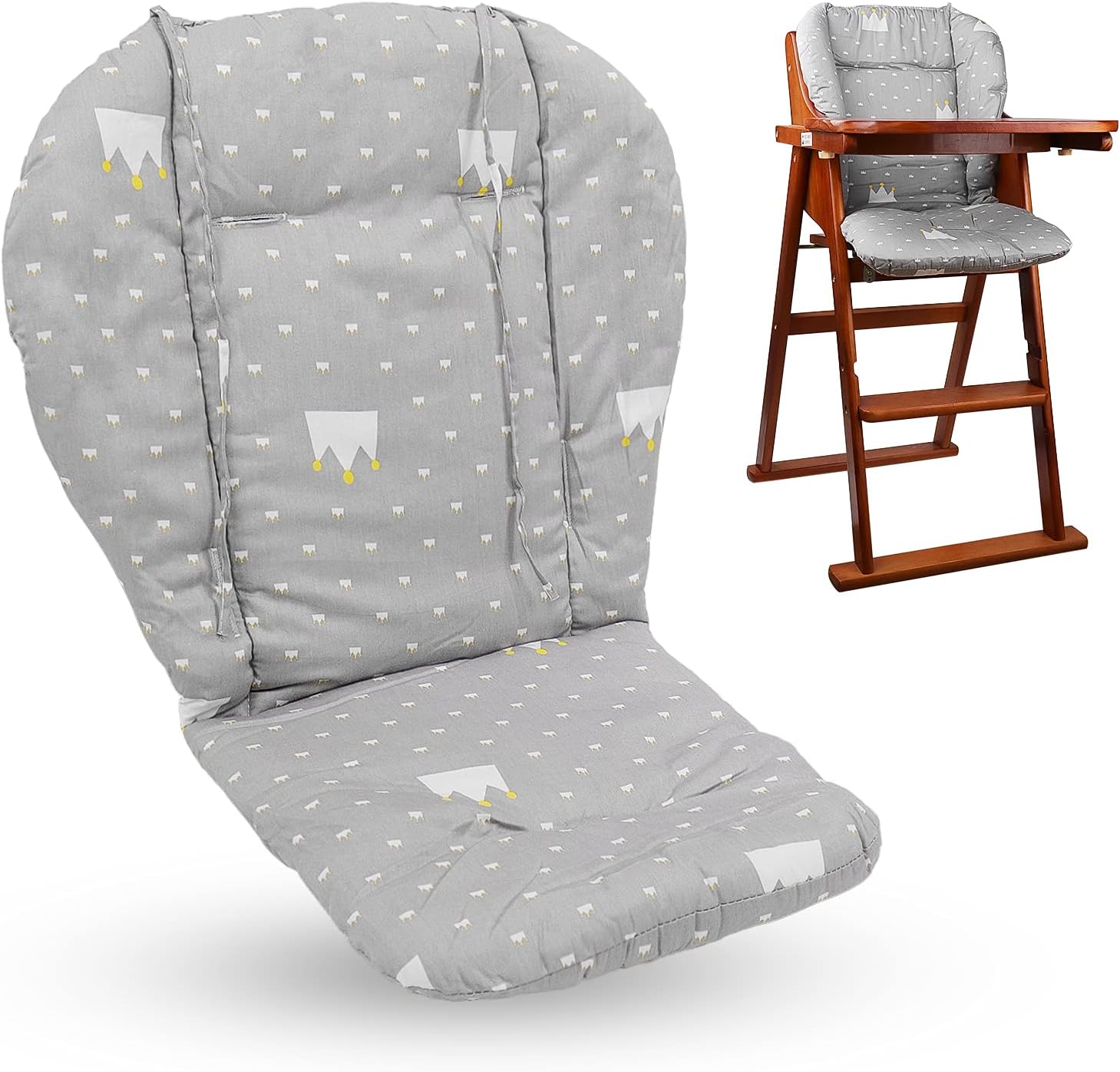 Baby High Chair Cushion, Thick Pad for Wooden High Chair, Baby Dining Chair Liner Mat(Grey Crown)